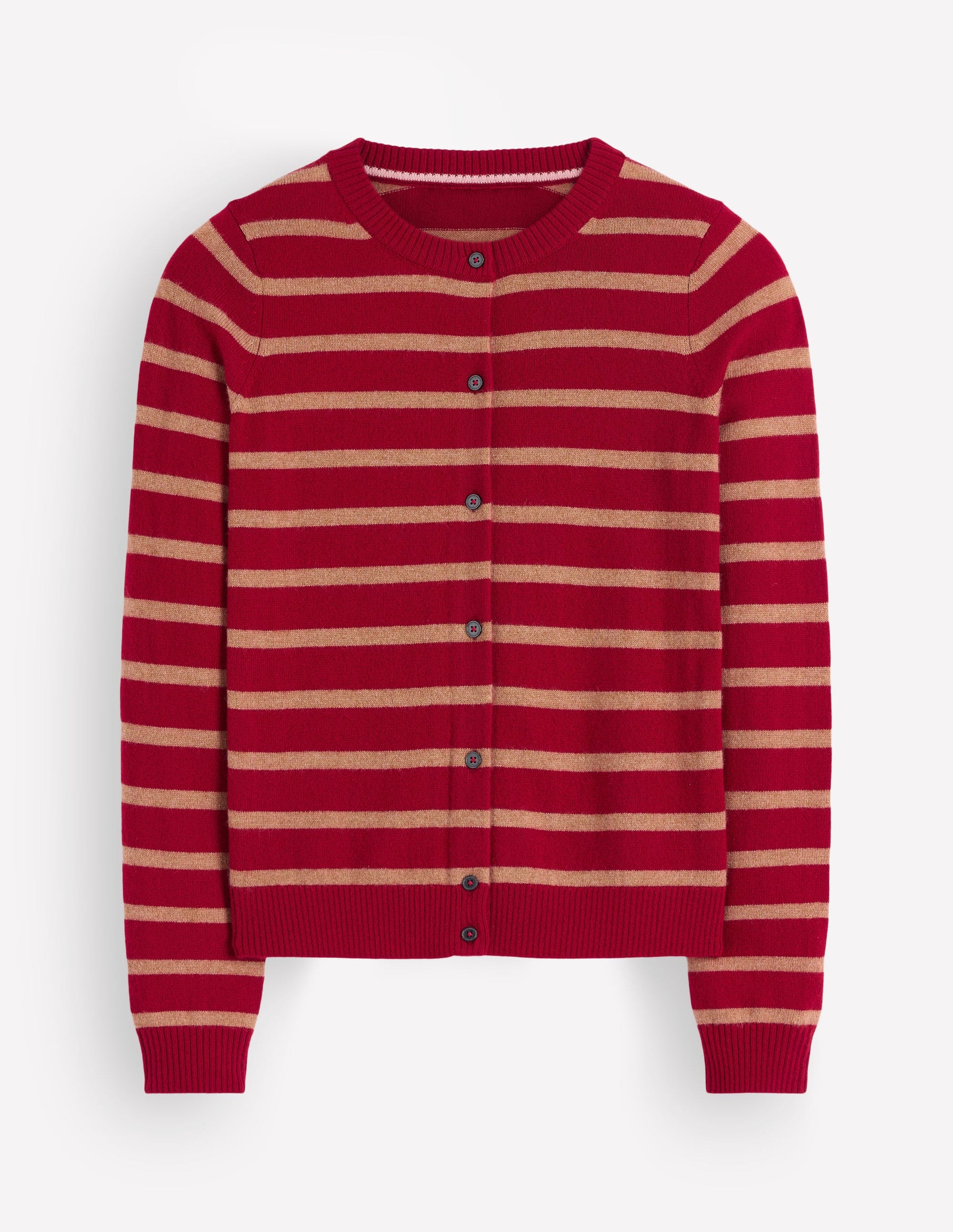 Elsie Cashmere Crew Cardigan-Poppy Red, Camel Stripe-8
