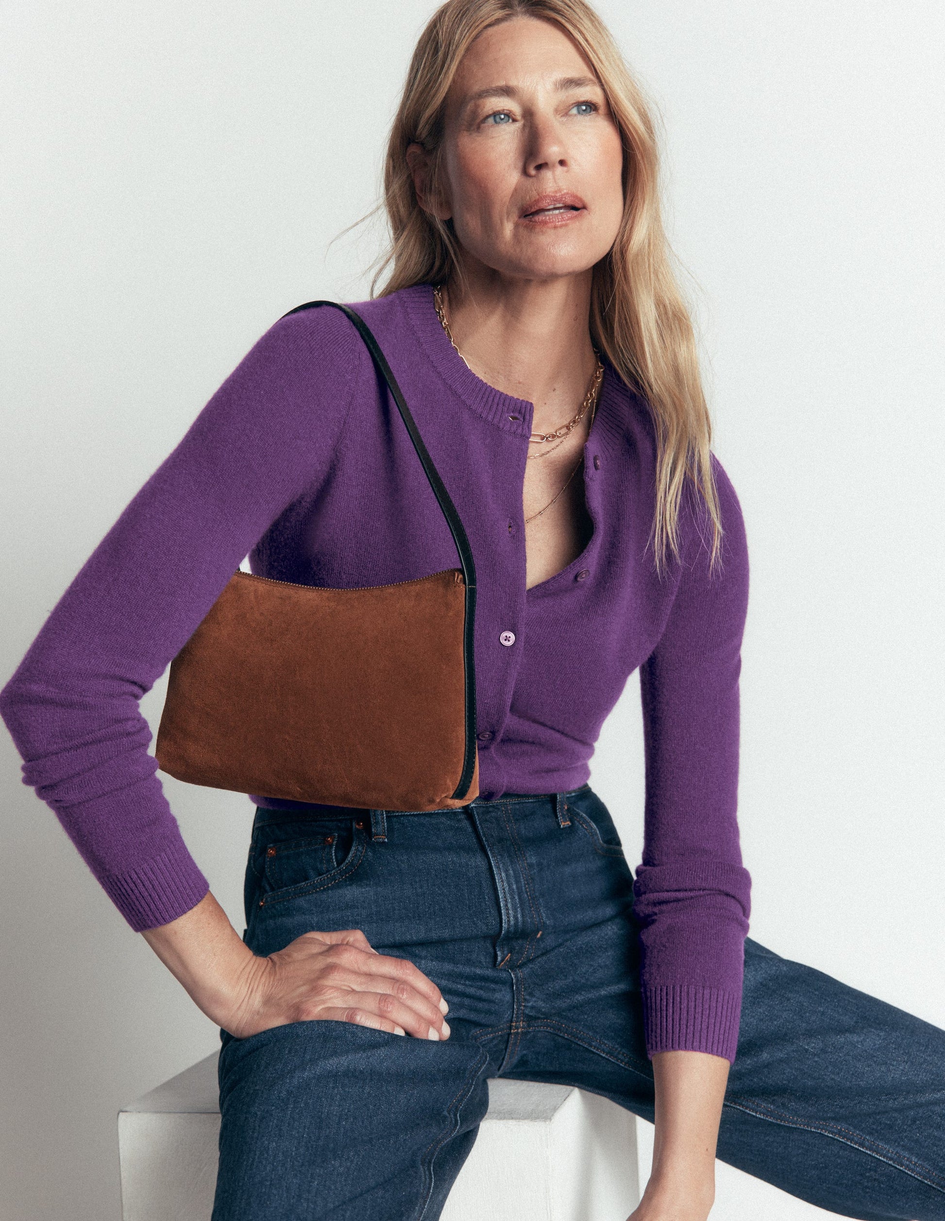 Elsie Cashmere Crew Cardigan-Deep Grape-1