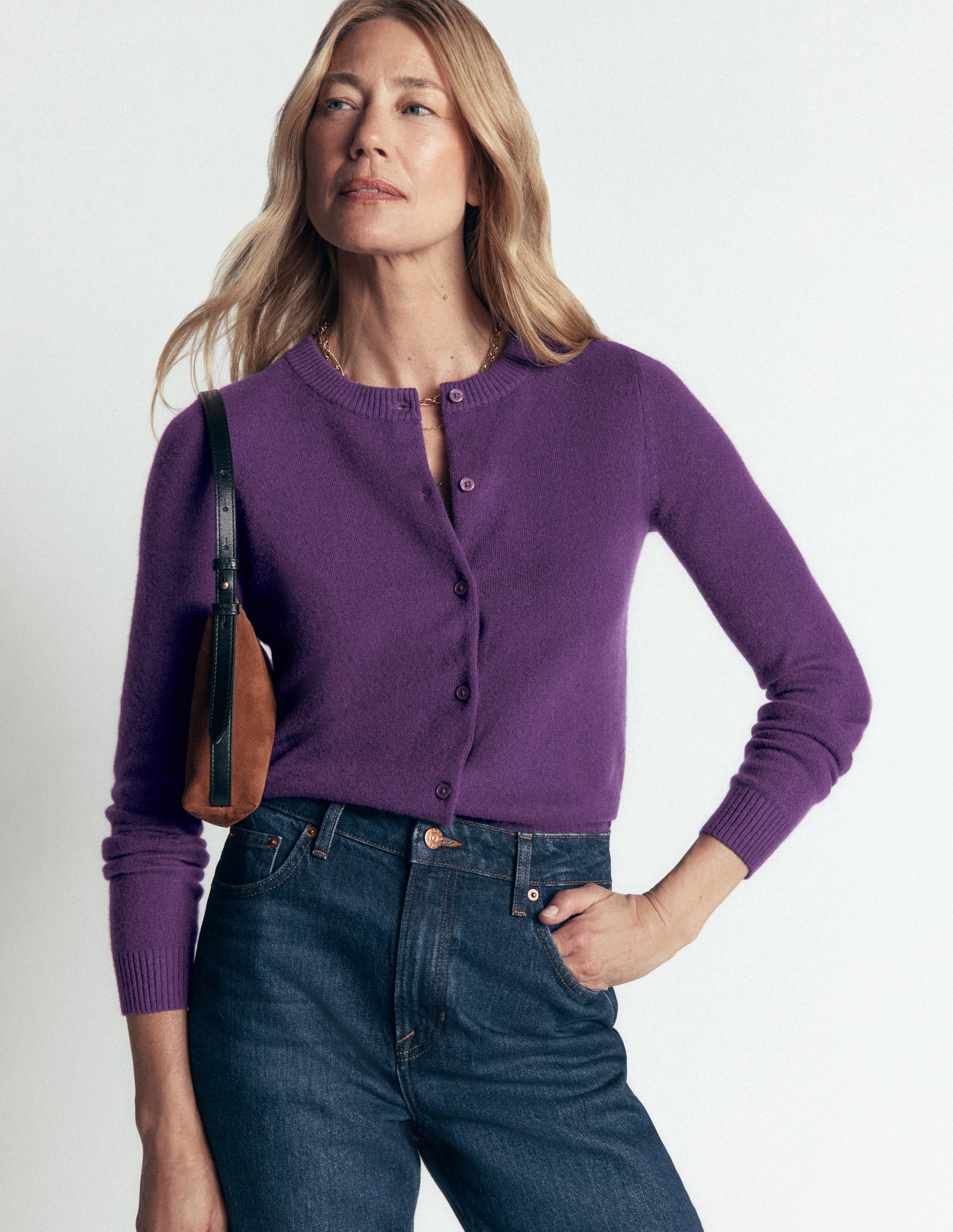 Elsie Cashmere Crew Cardigan - Deep Grape | Boden USA