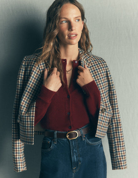 Elsie Cashmere Crew Cardigan-Deep Burgundy