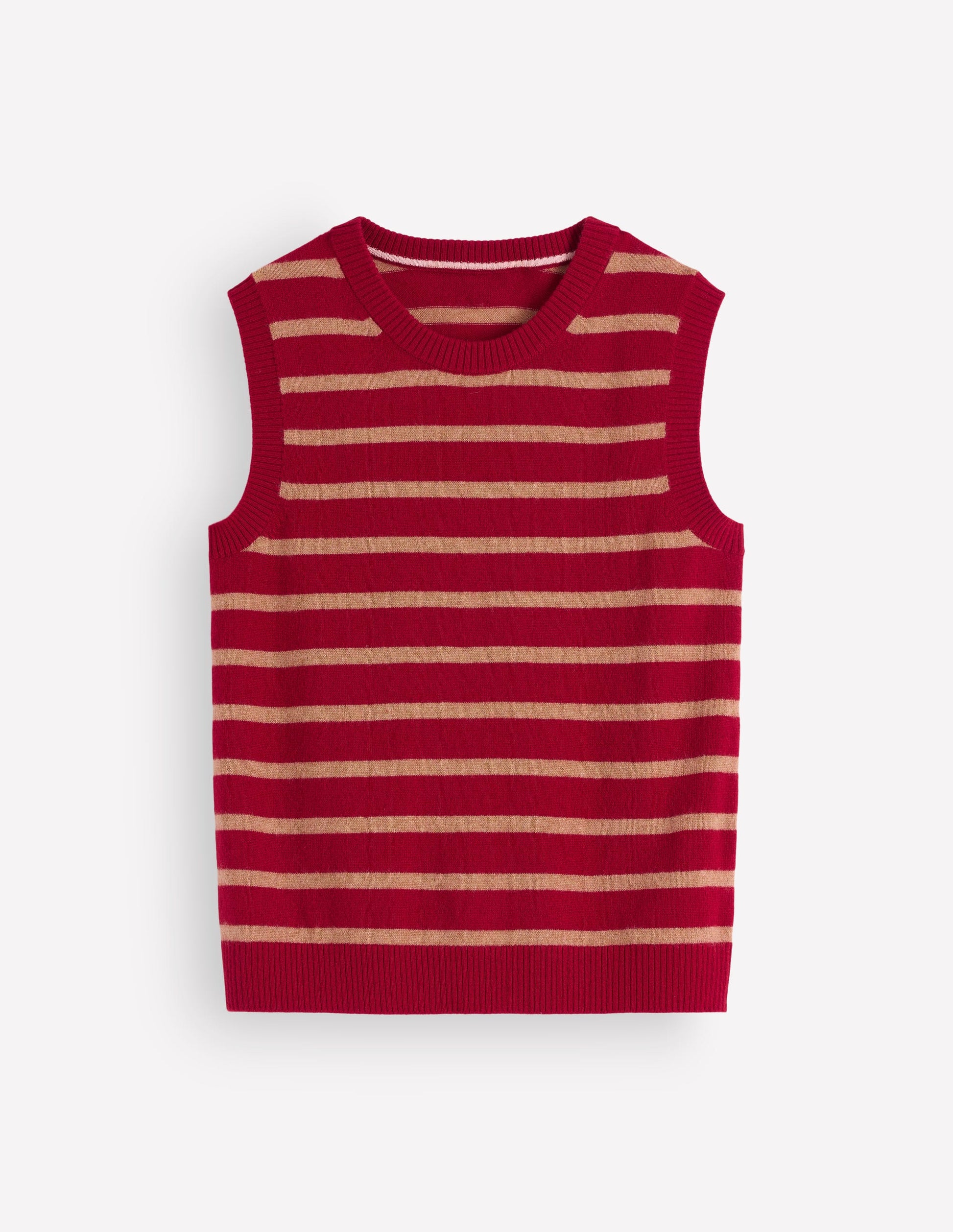Elsie Cashmere Tank-Poppy Red, Camel Stripe-6