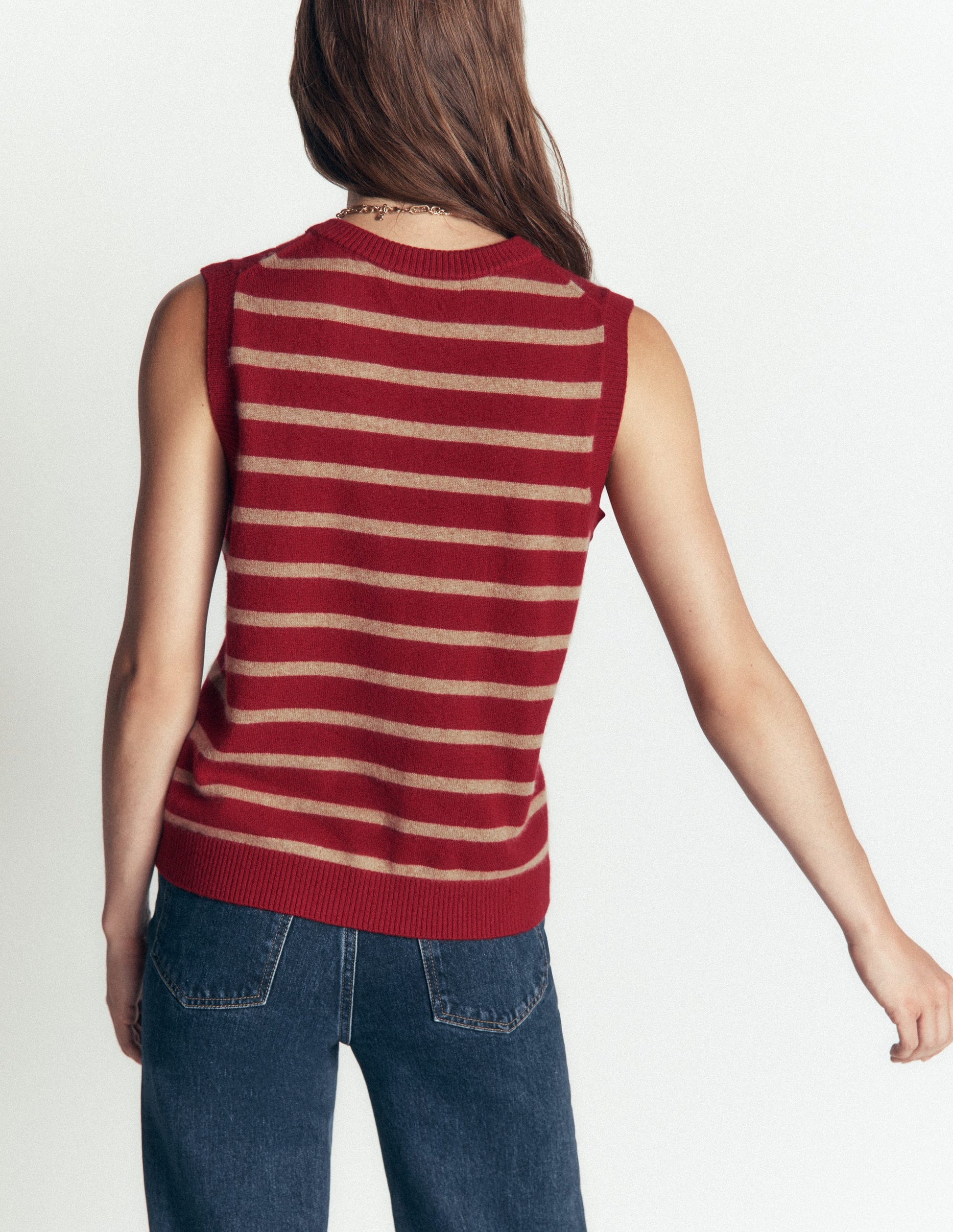 Elsie Cashmere Tank-Poppy Red, Camel Stripe-4