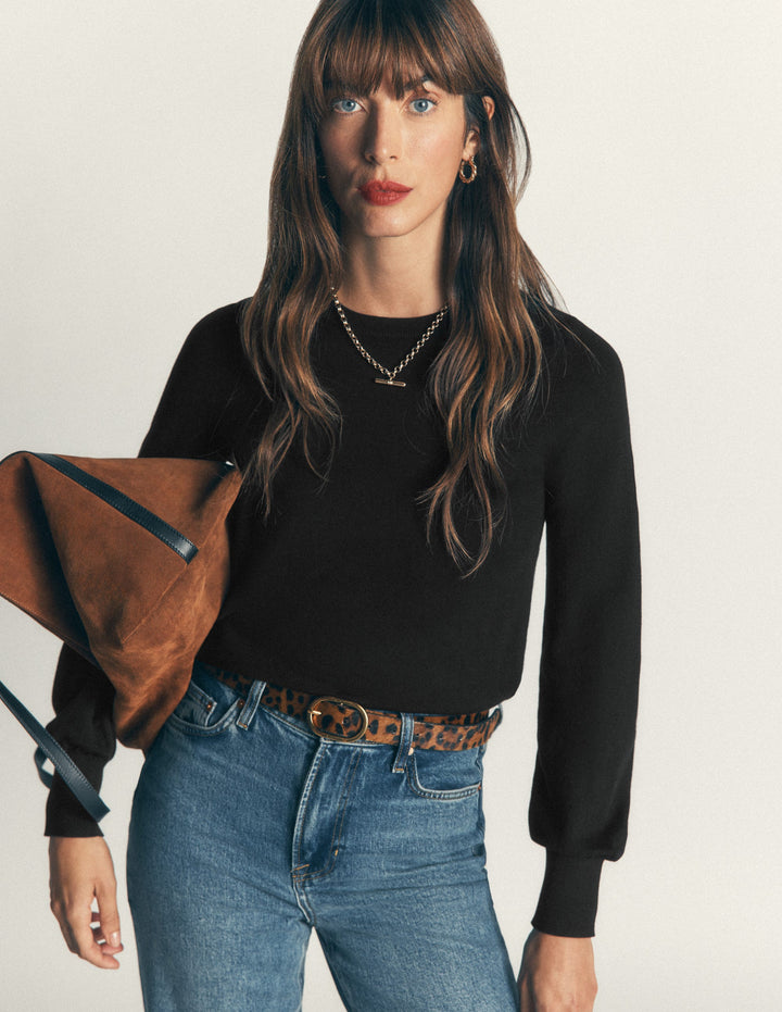 Camilla Cotton Crew Sweater-Black