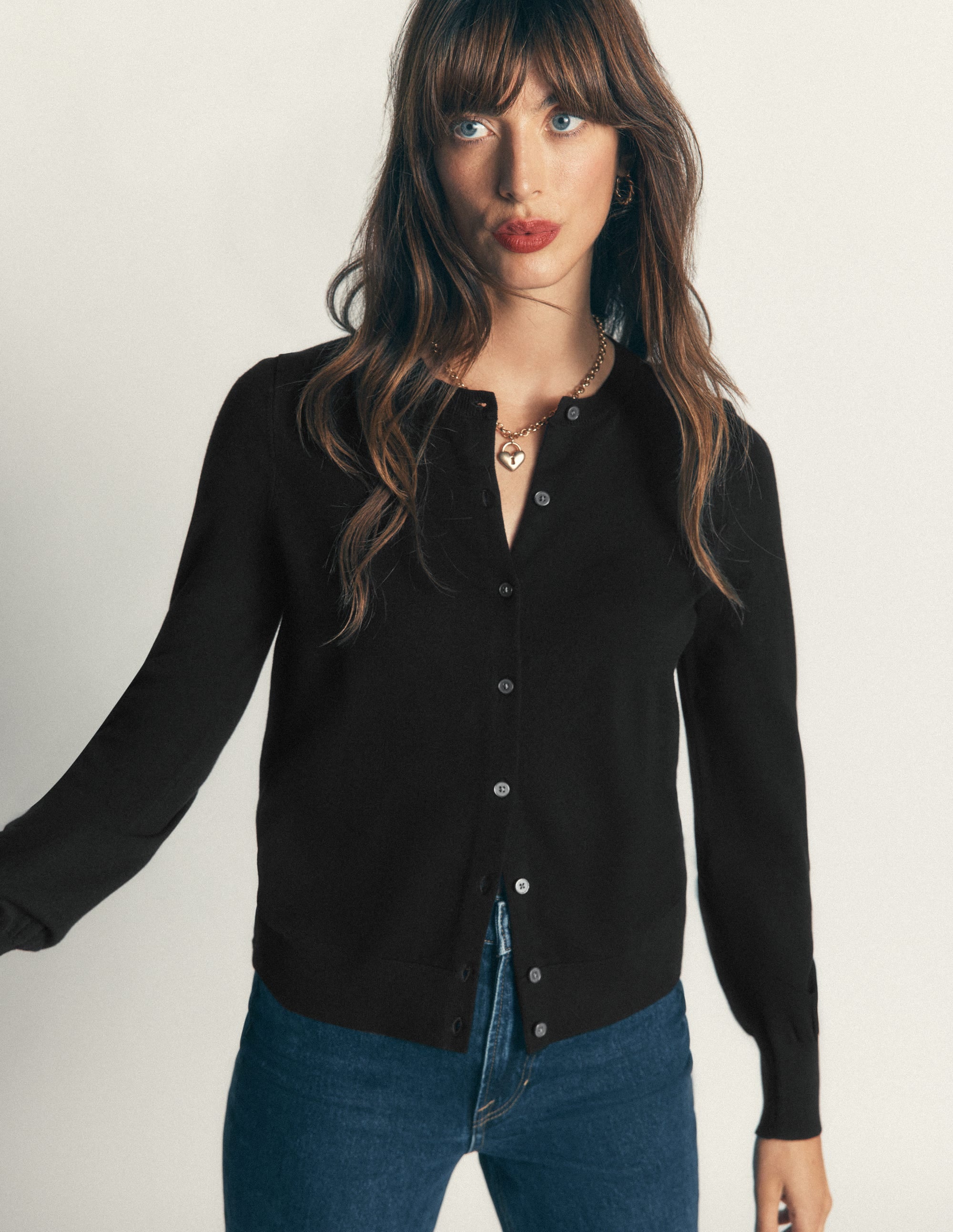 Camilla Cotton Crew Cardigan - Black | Boden USA