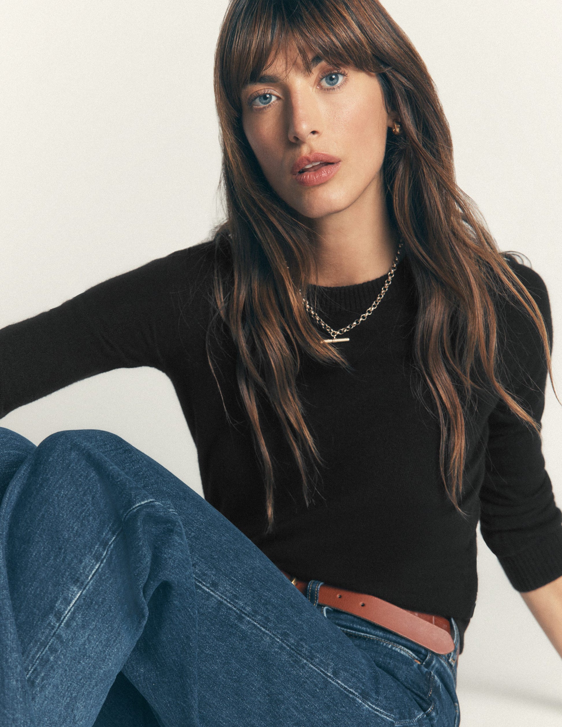 Elsie Cashmere Crew Sweater-Black-1