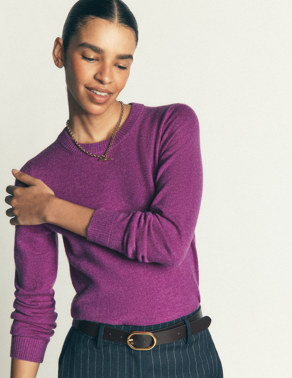 Elsie Cashmere Crew Sweater-Regal Purple - Image 2