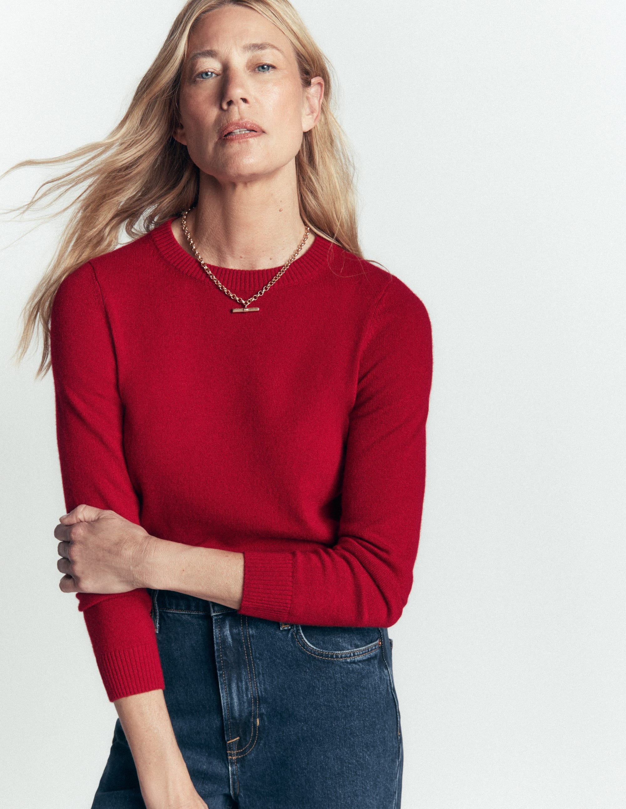 Elsie Cashmere Crew Sweater-Poppy Red - Image 2