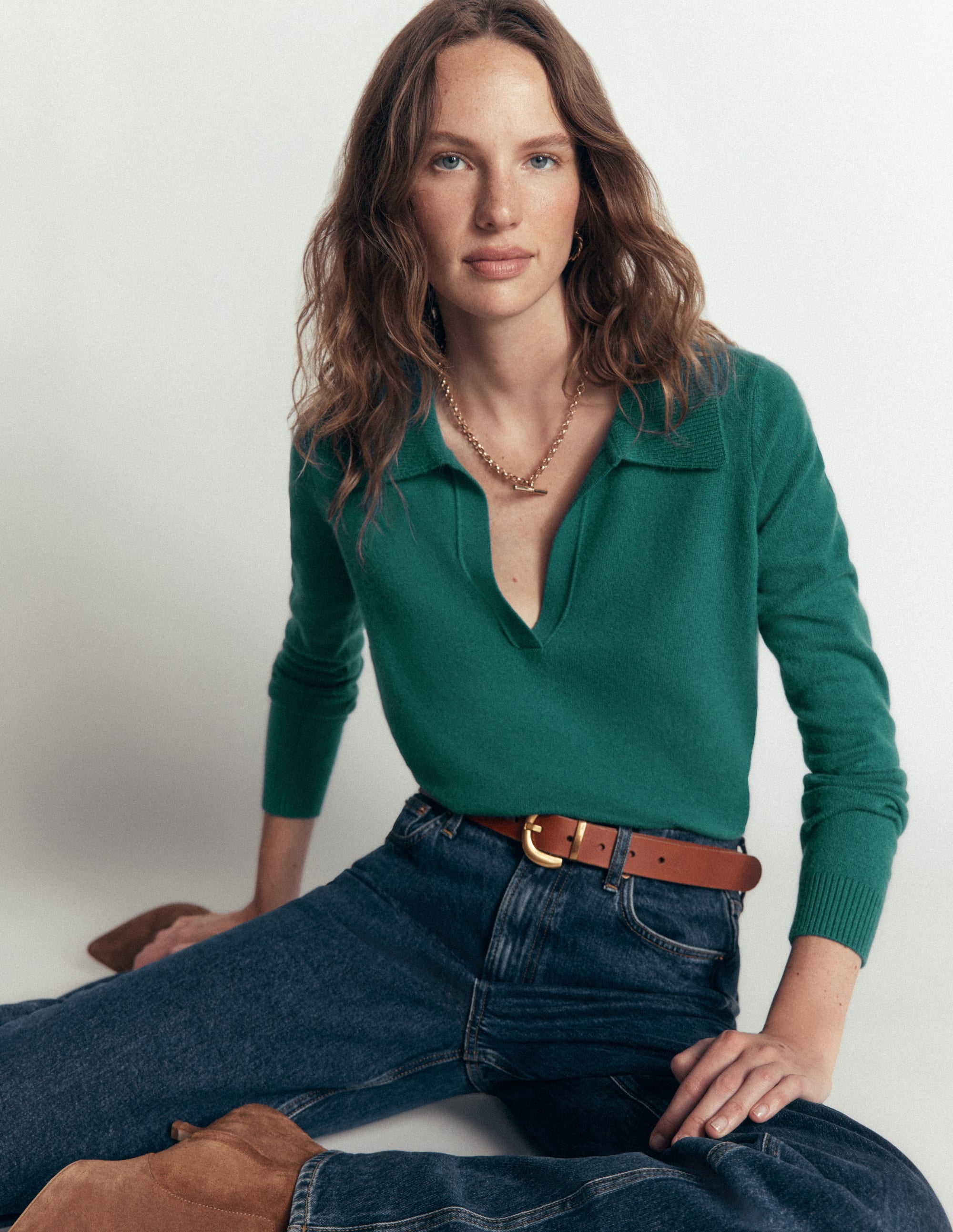 Elsie Cashmere Henley Sweater-Deep Sea Depths - Image 1