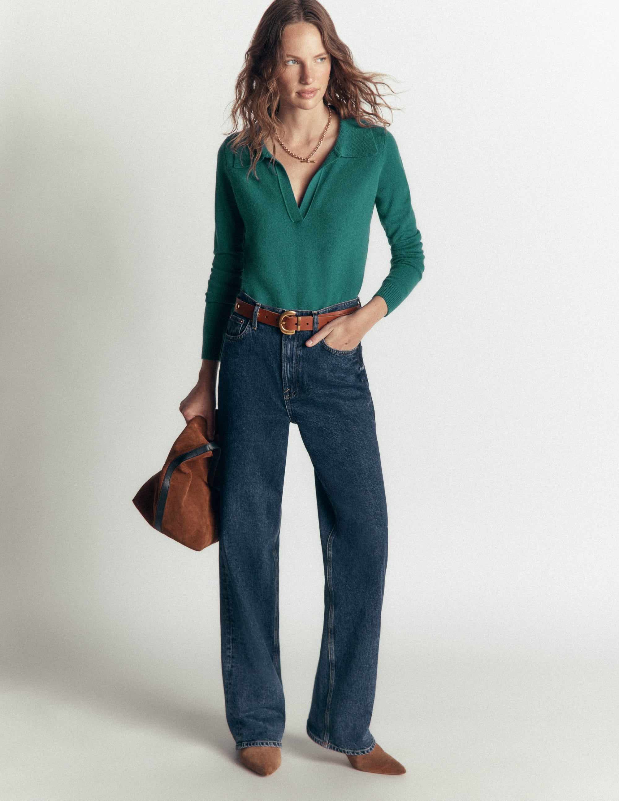 Elsie Cashmere Henley Sweater-Deep Sea Depths - Image 4