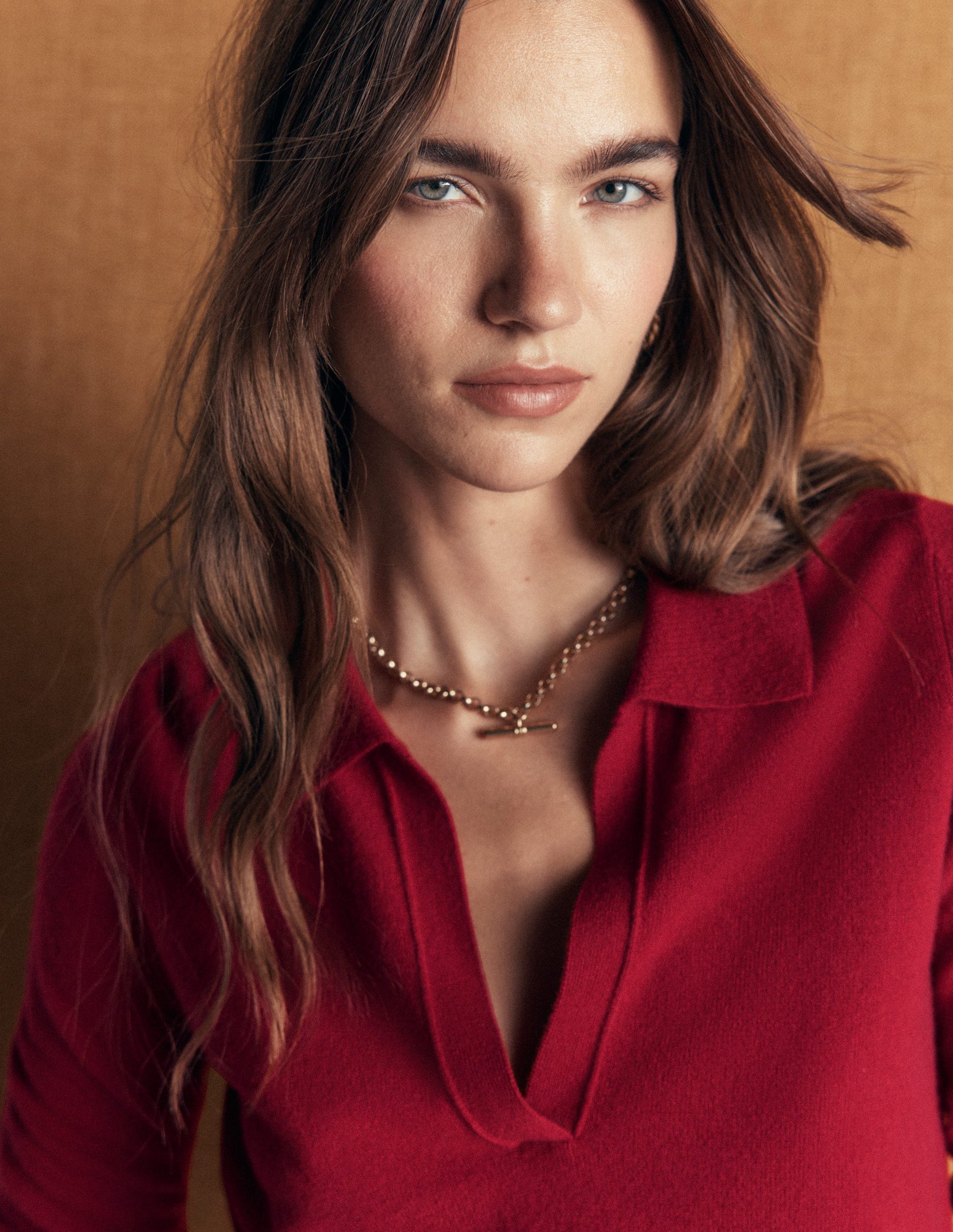 Elsie Cashmere Henley Sweater-Crimson Red-2