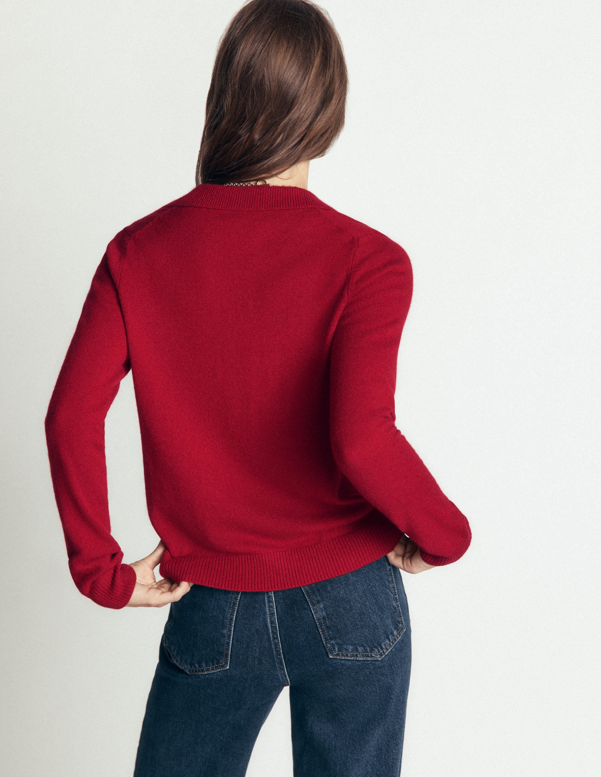 Elsie Cashmere Henley Sweater-Crimson Red - Image 3