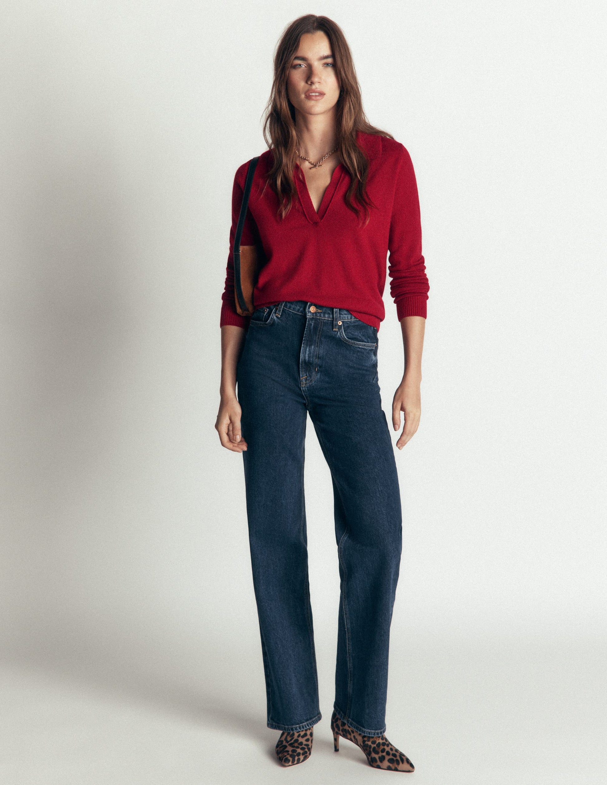 Elsie Cashmere Henley Sweater-Crimson Red-4