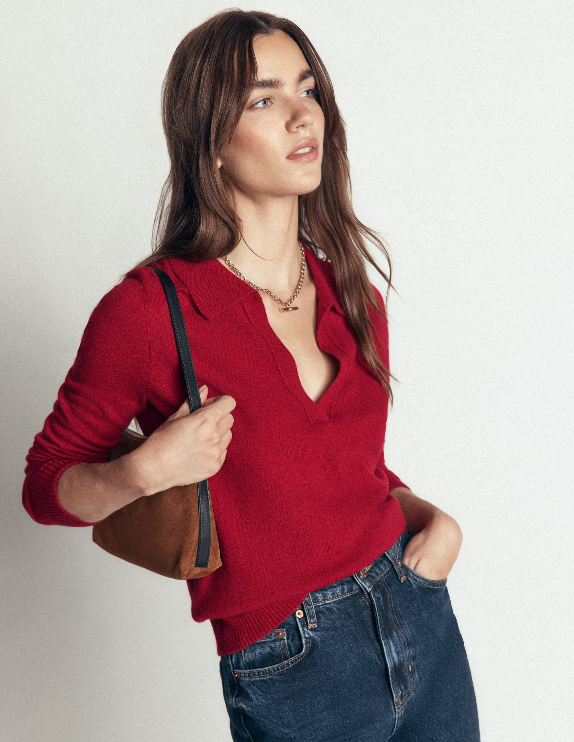 Elsie Cashmere Henley Sweater-Crimson Red - Image 5