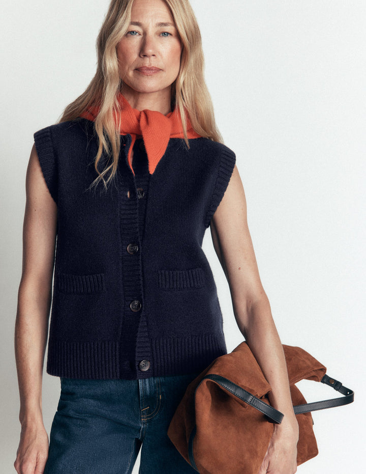 Marta Merino Wool Waistcoat-Navy