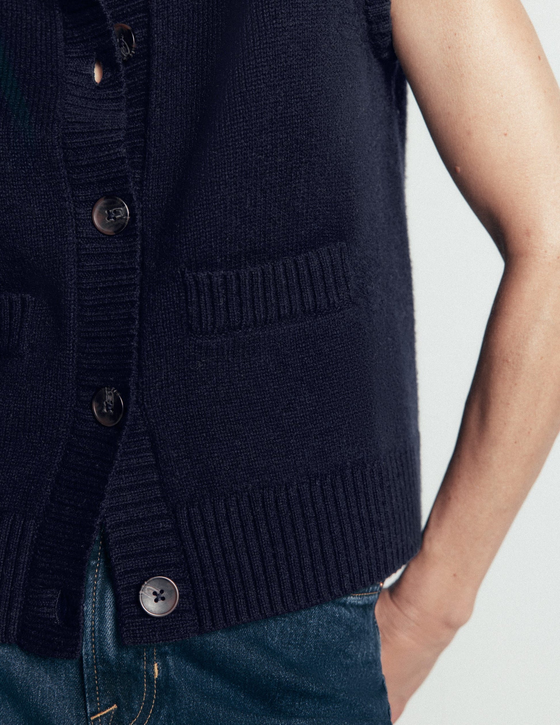 Marta Merino Wool Waistcoat-Navy-2