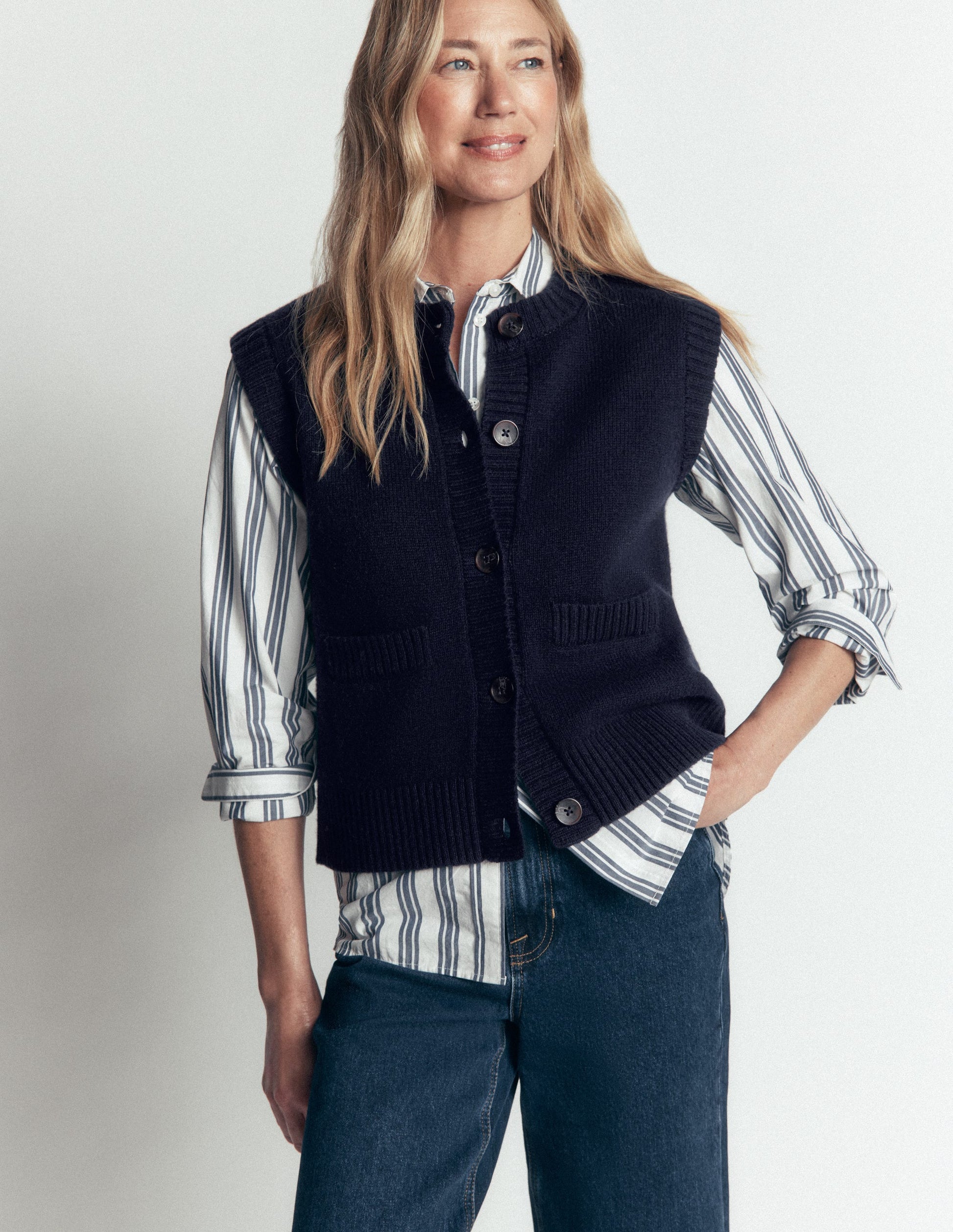 Marta Merino Wool Waistcoat-Navy-7