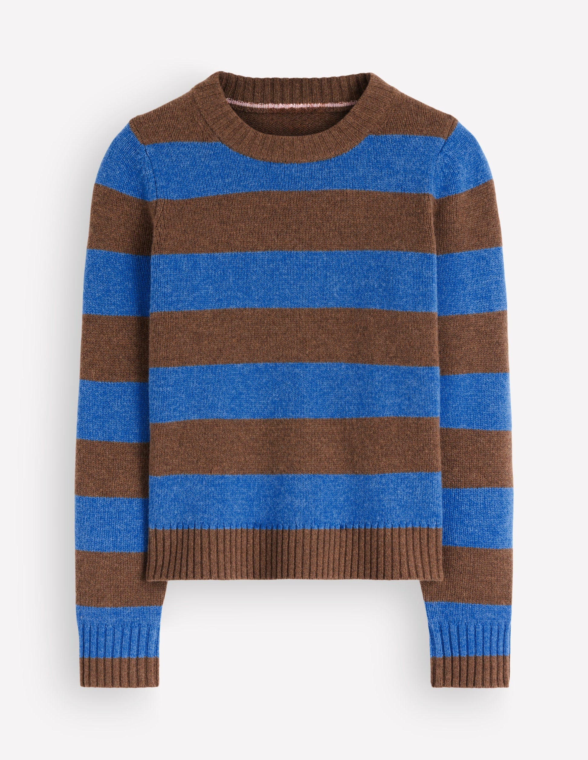 Marta Merino Wool Crew Sweater-Bitter Chocolate, Blue Stripe-7