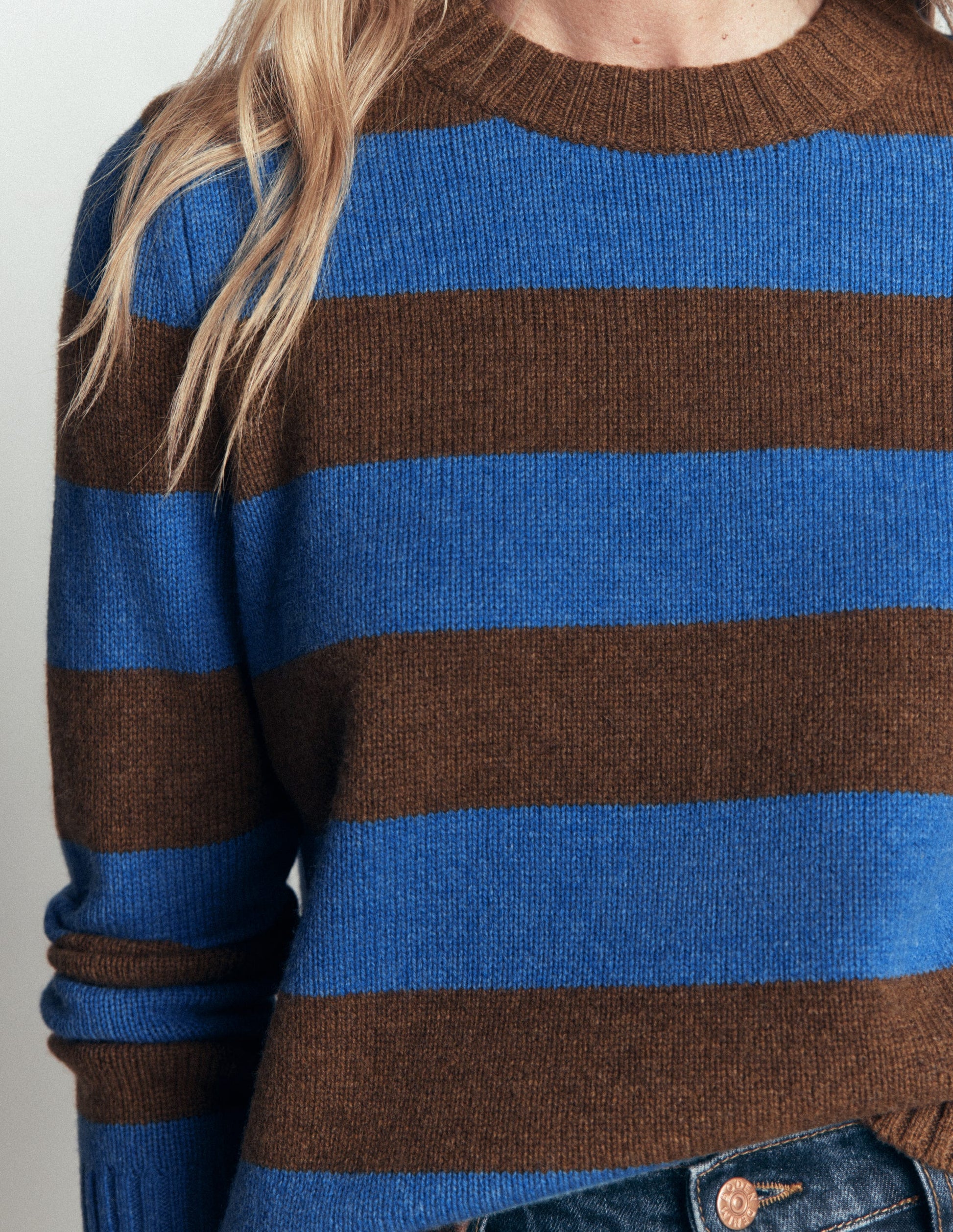 Marta Merino Wool Crew Sweater-Bitter Chocolate, Blue Stripe-2
