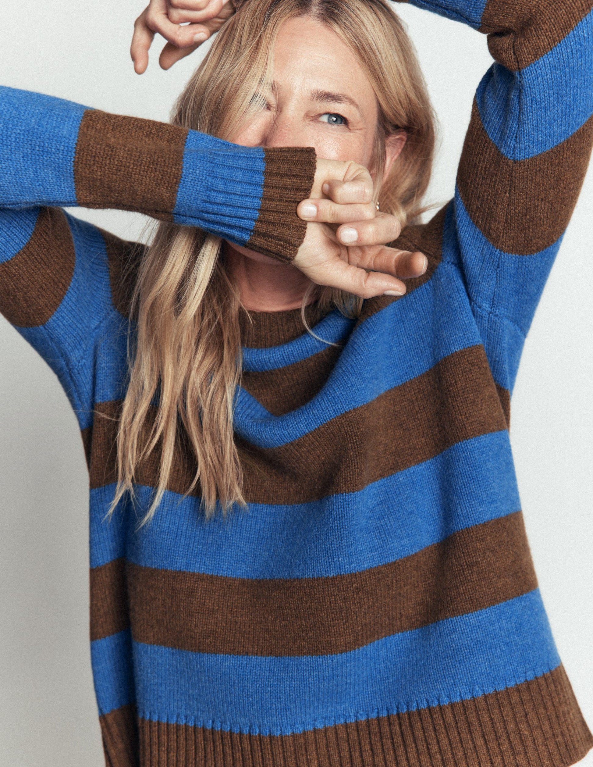 Marta Merino Wool Crew Sweater-Bitter Chocolate, Blue Stripe-5