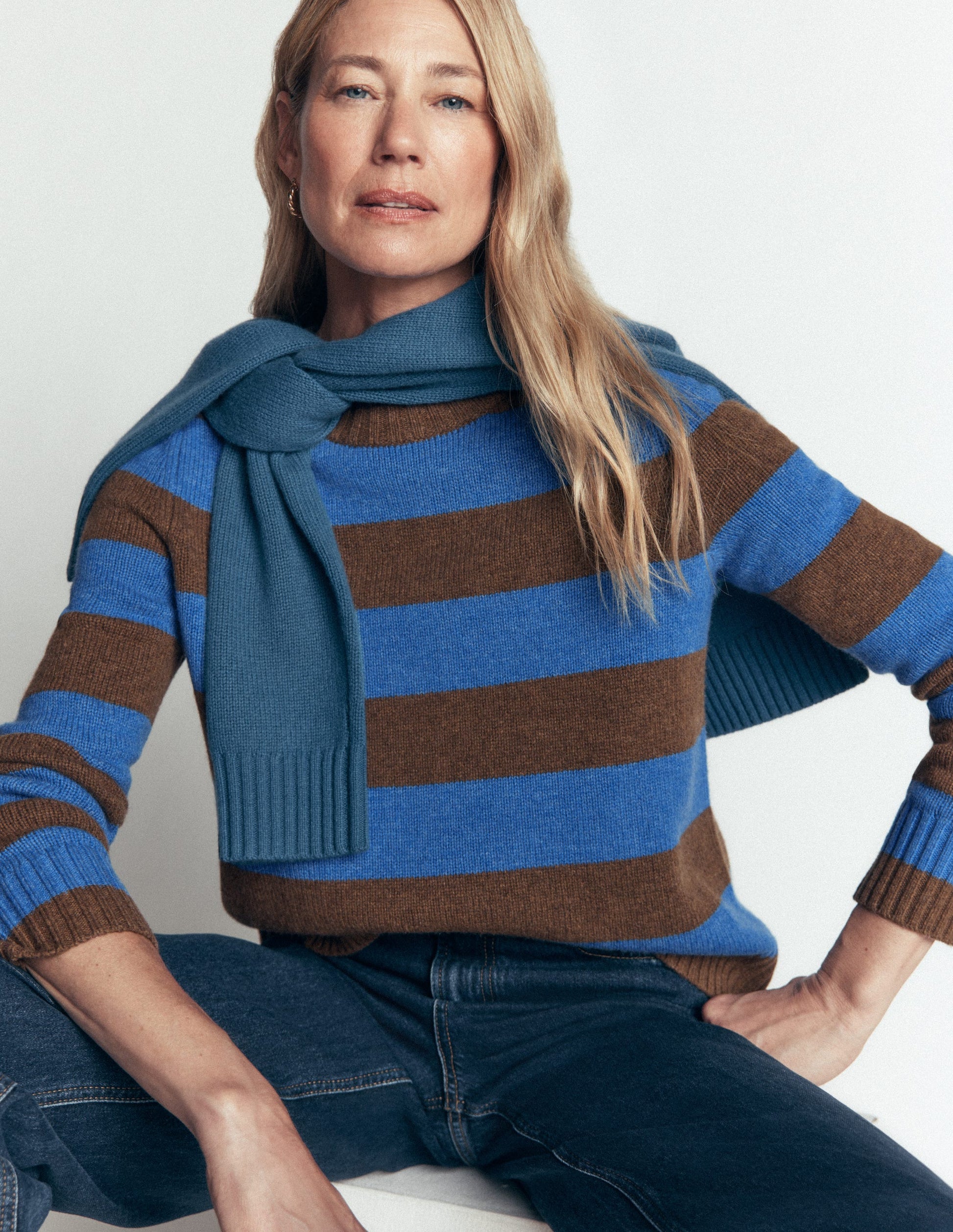 Marta Merino Wool Crew Sweater-Bitter Chocolate, Blue Stripe-6