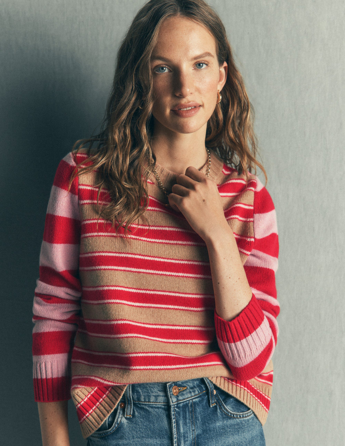 Marta Merino Wool Crew Sweater-Hotch Stripe - Image 1