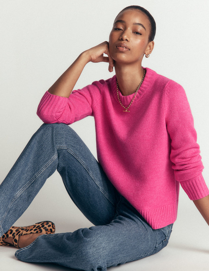 Marta Merino Wool Crew Sweater-Pink Power