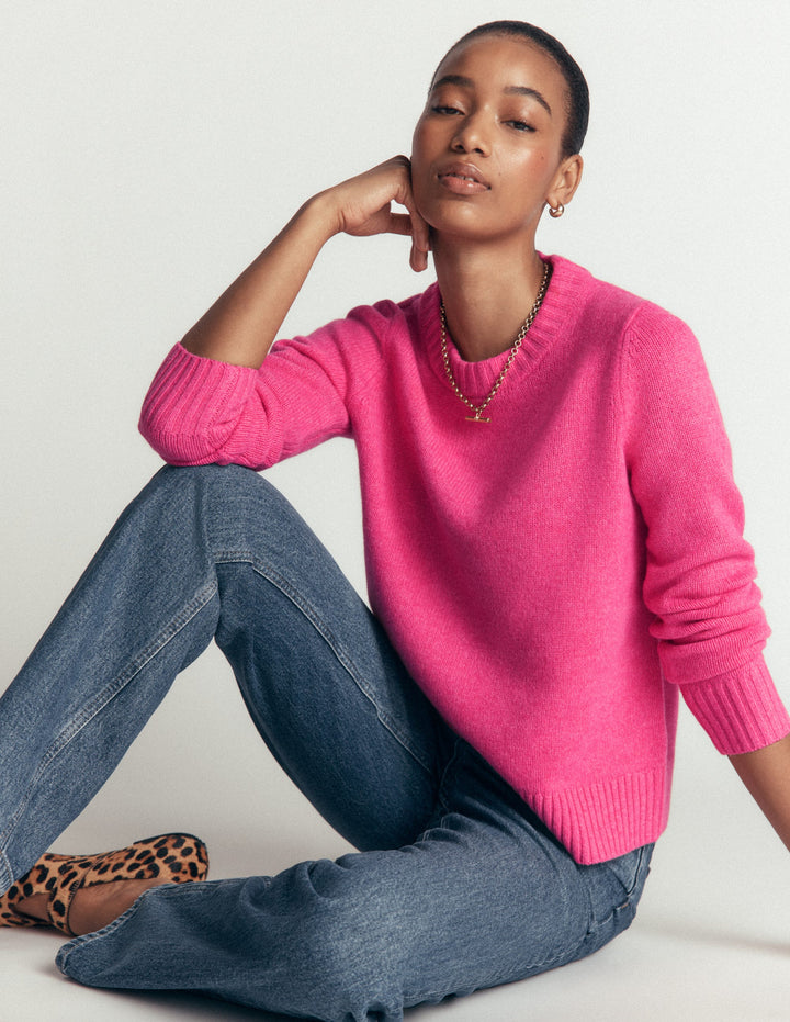Marta Merino Wool Crew Sweater-Pink Power
