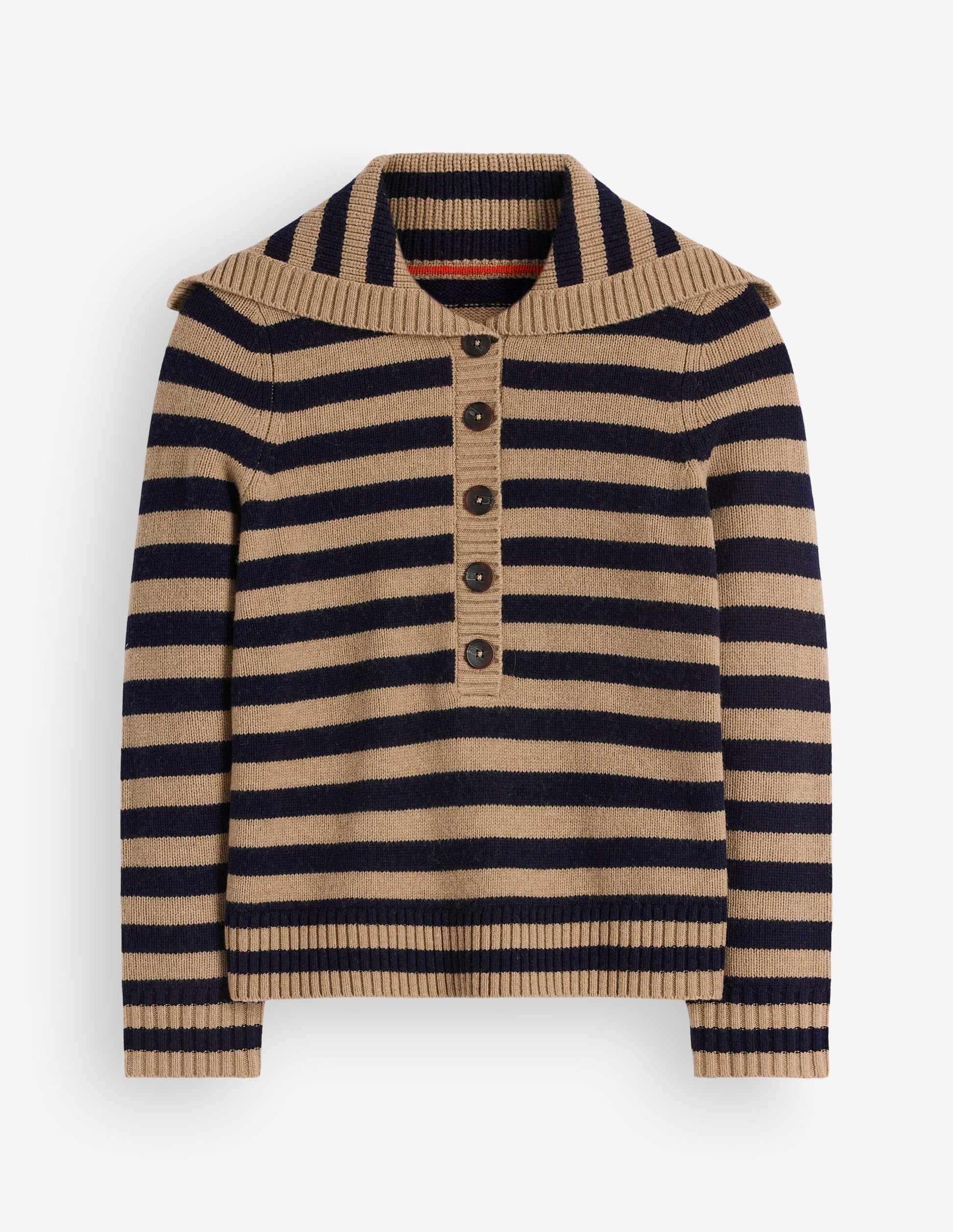 Marta Merino Wool Sailor Top-Camel, Navy Stripe-7
