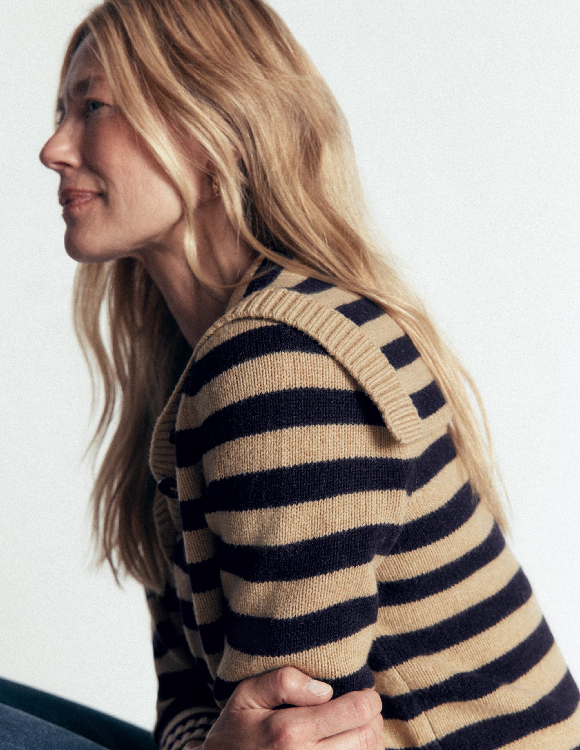 Marta Merino Wool Sailor Top-Camel, Navy Stripe - Image 6