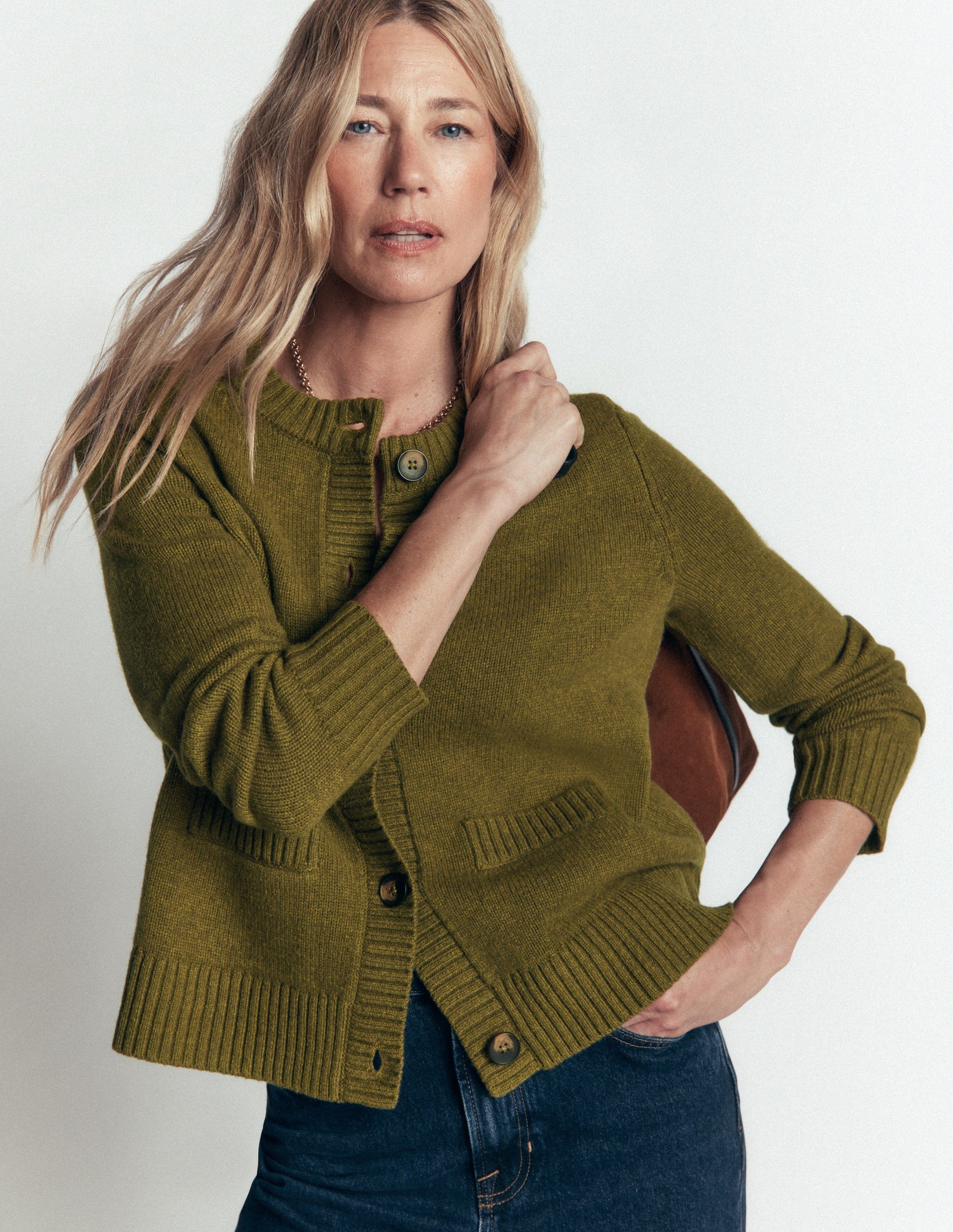 Marta Merino Wool Cardigan-Ochre Green-1