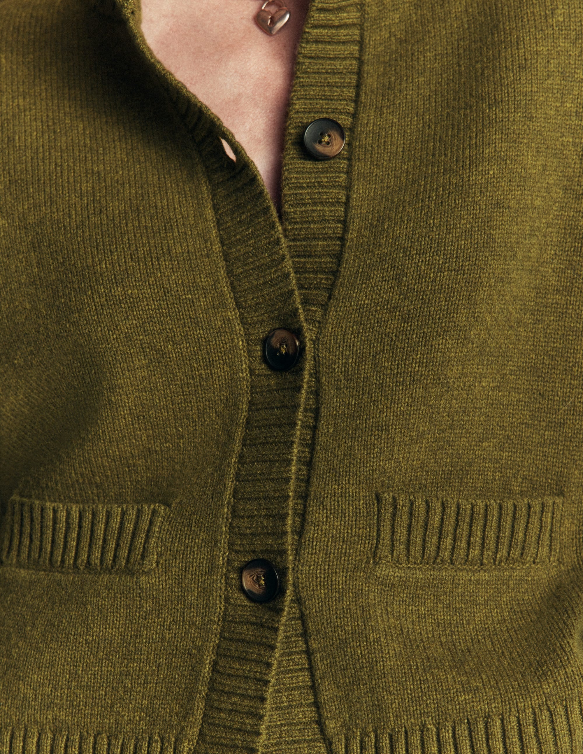 Marta Merino Wool Cardigan-Ochre Green - Image 2
