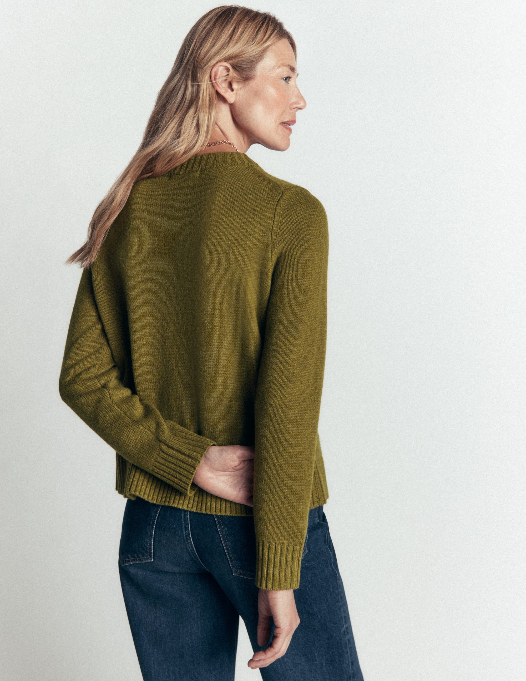 Marta Merino Wool Cardigan-Ochre Green - Image 3