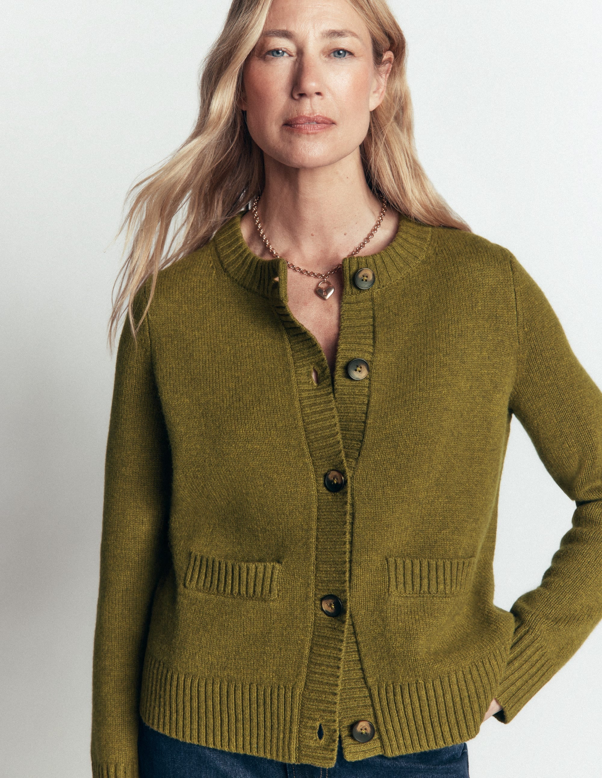 Marta Merino Wool Cardigan-Ochre Green - Image 4