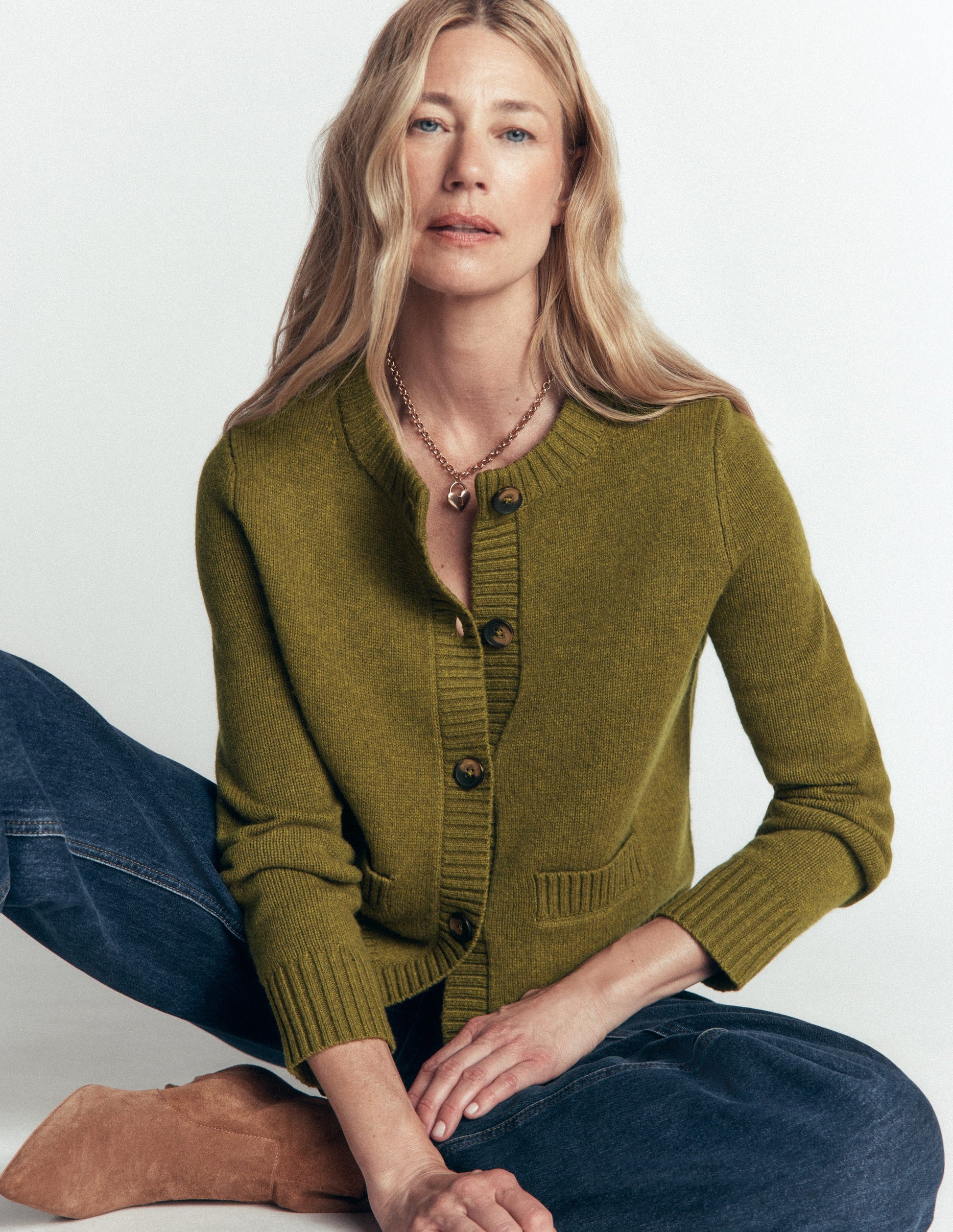 Marta Merino Wool Cardigan-Ochre Green-5