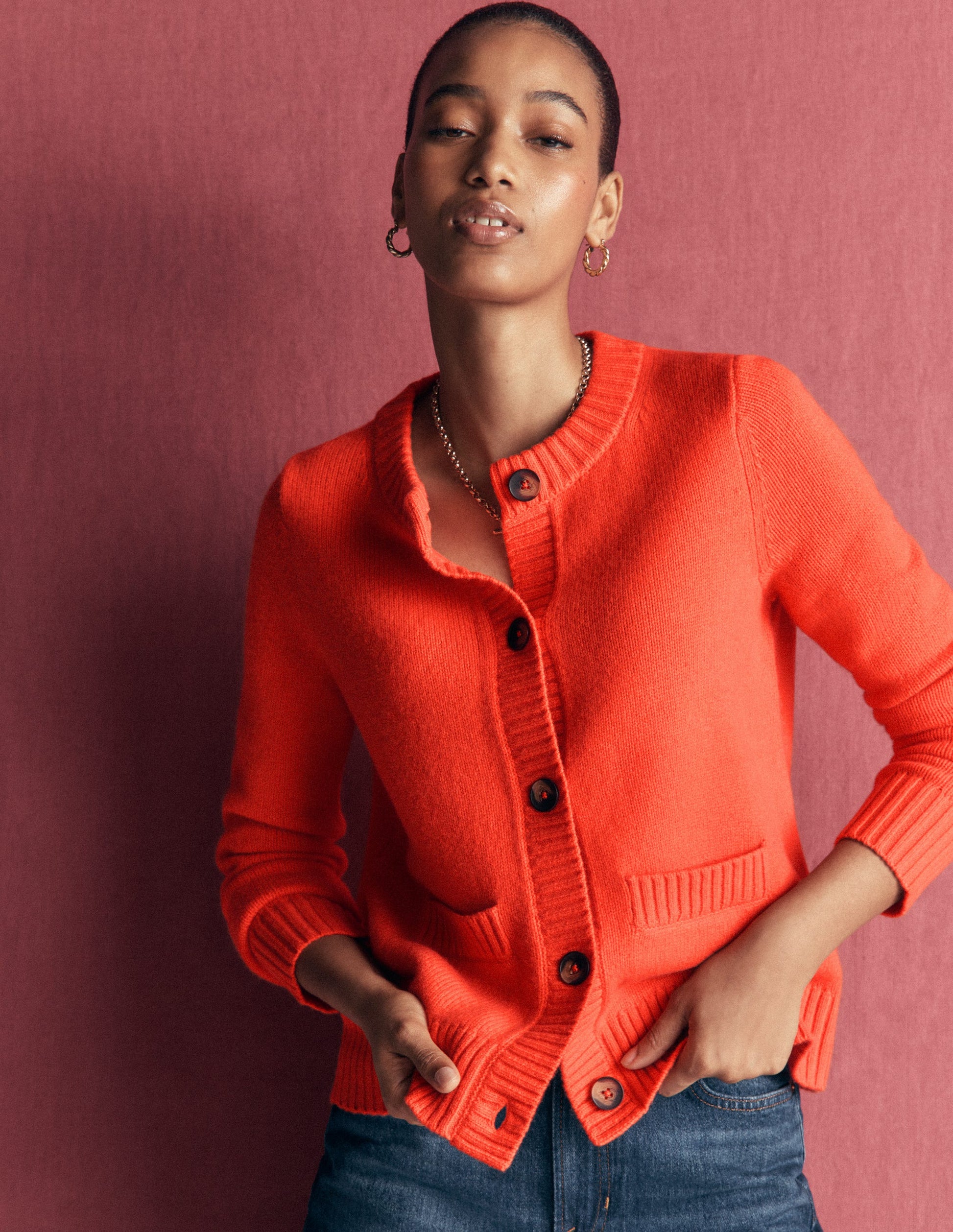 Marta Merino Wool Cardigan-Sunset Orange-2