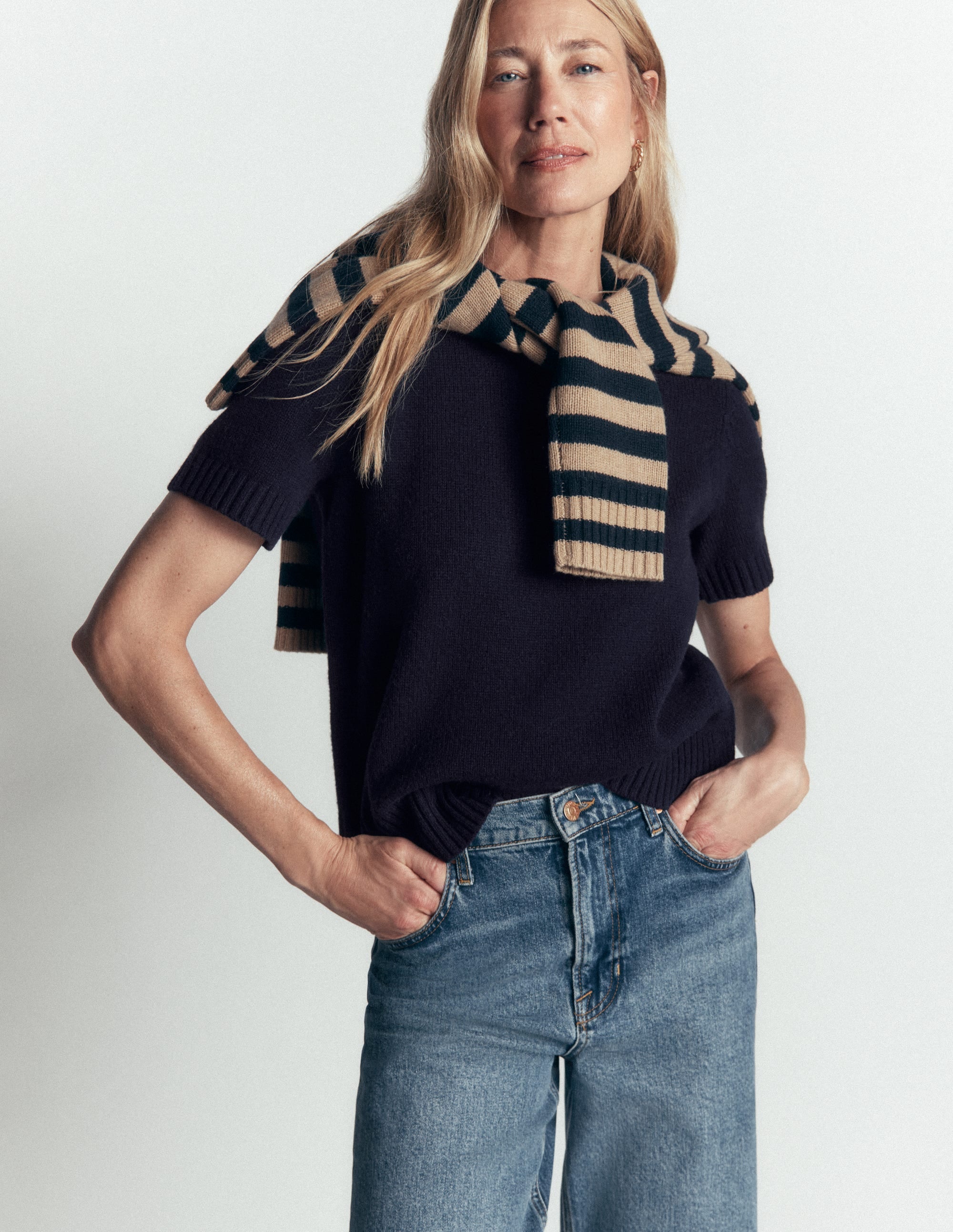 Marta Merino Wool T-shirt-Navy - Image 1