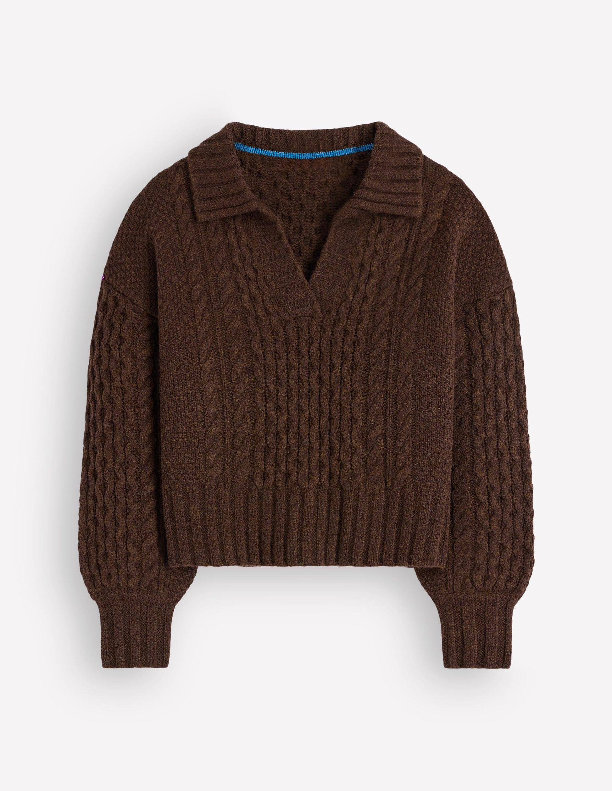 Collared Cable Knit Sweater-Raw Umber-8