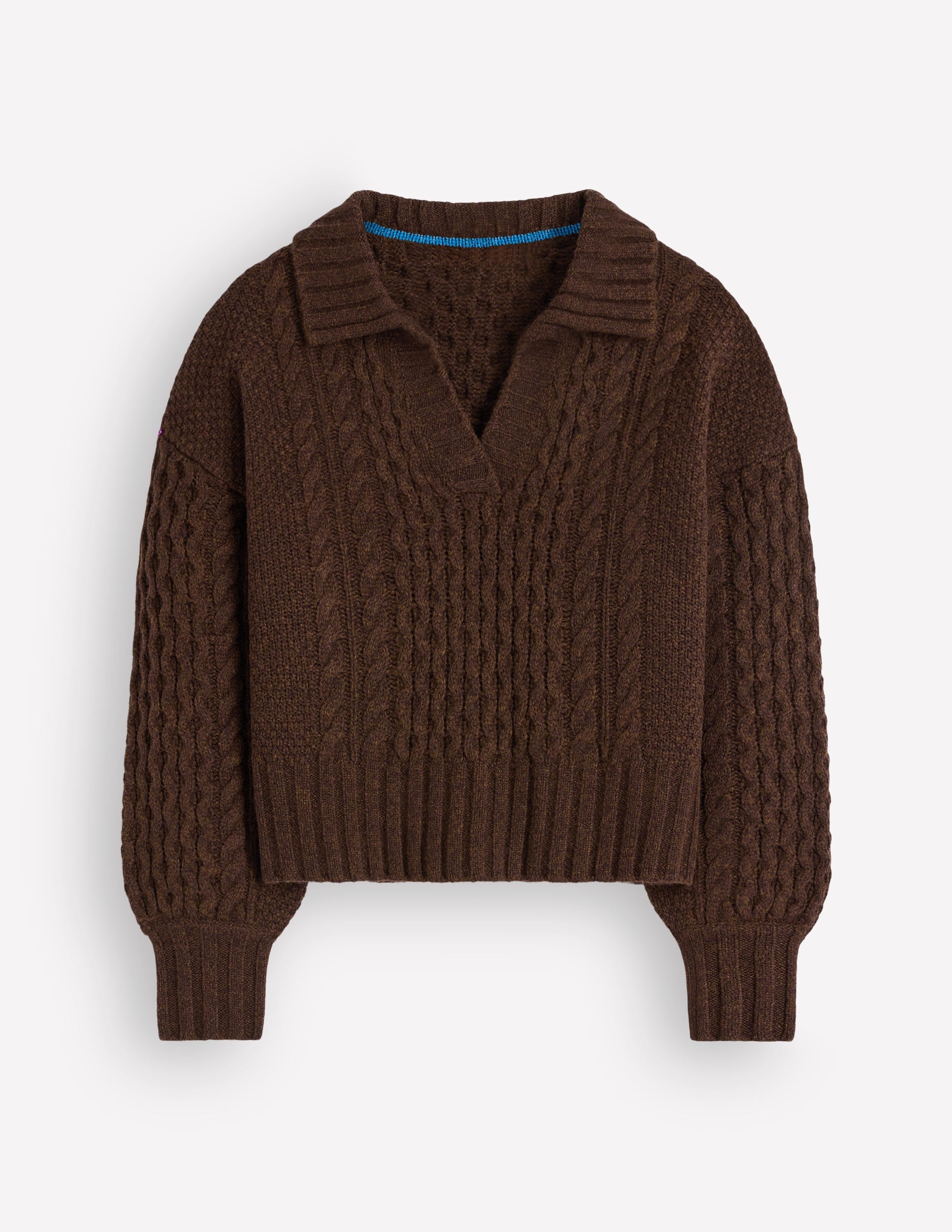 Collared Cable Knit Sweater-Raw Umber - Image 8