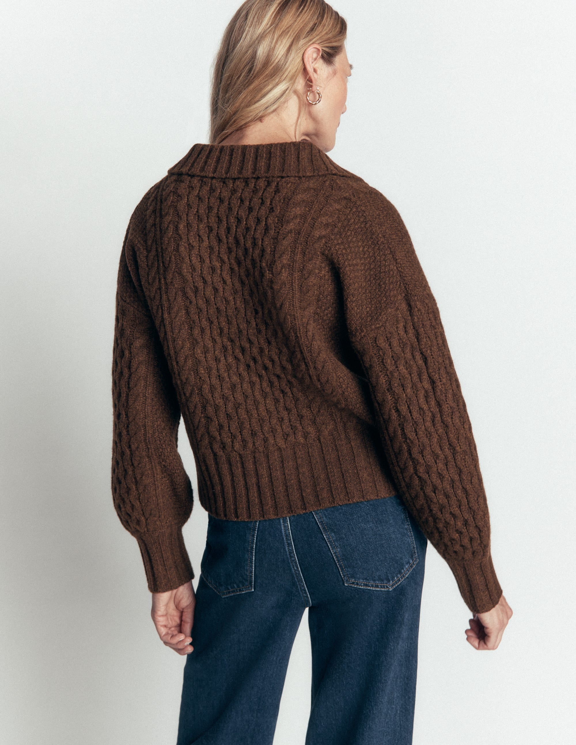 Collared Cable Knit Sweater-Raw Umber - Image 4