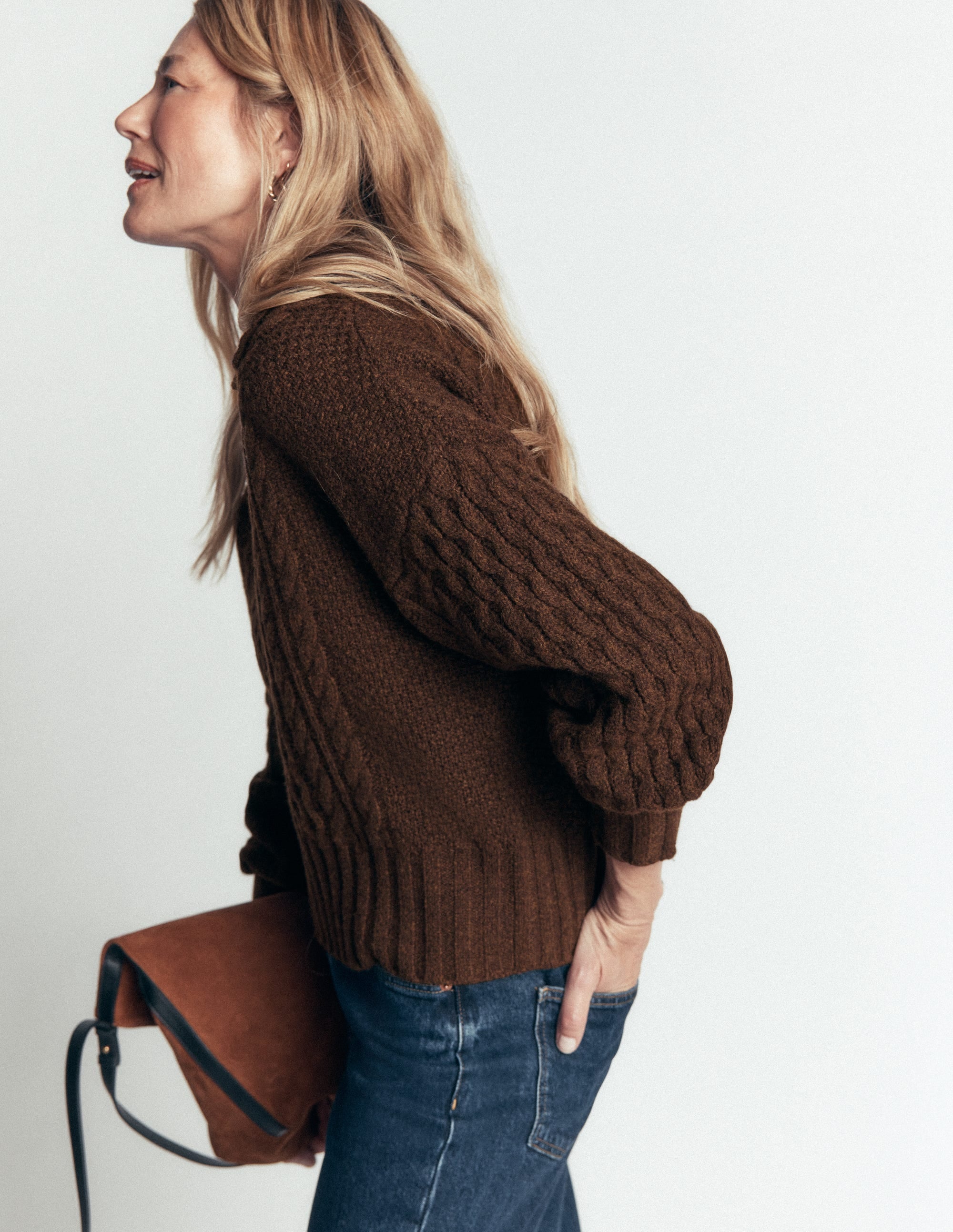 Collared Cable Knit Sweater-Raw Umber - Image 5