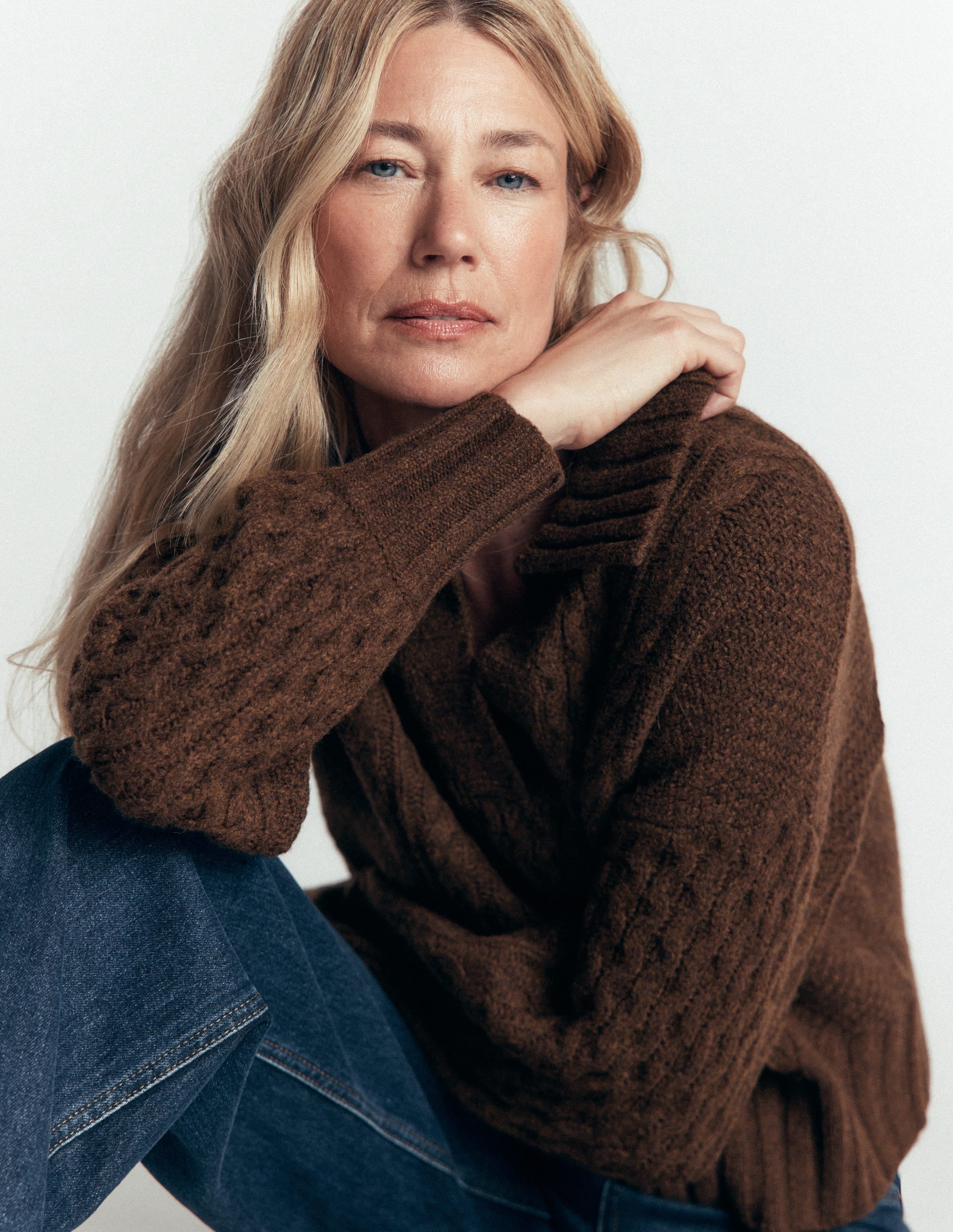 Collared Cable Knit Sweater-Raw Umber - Image 6