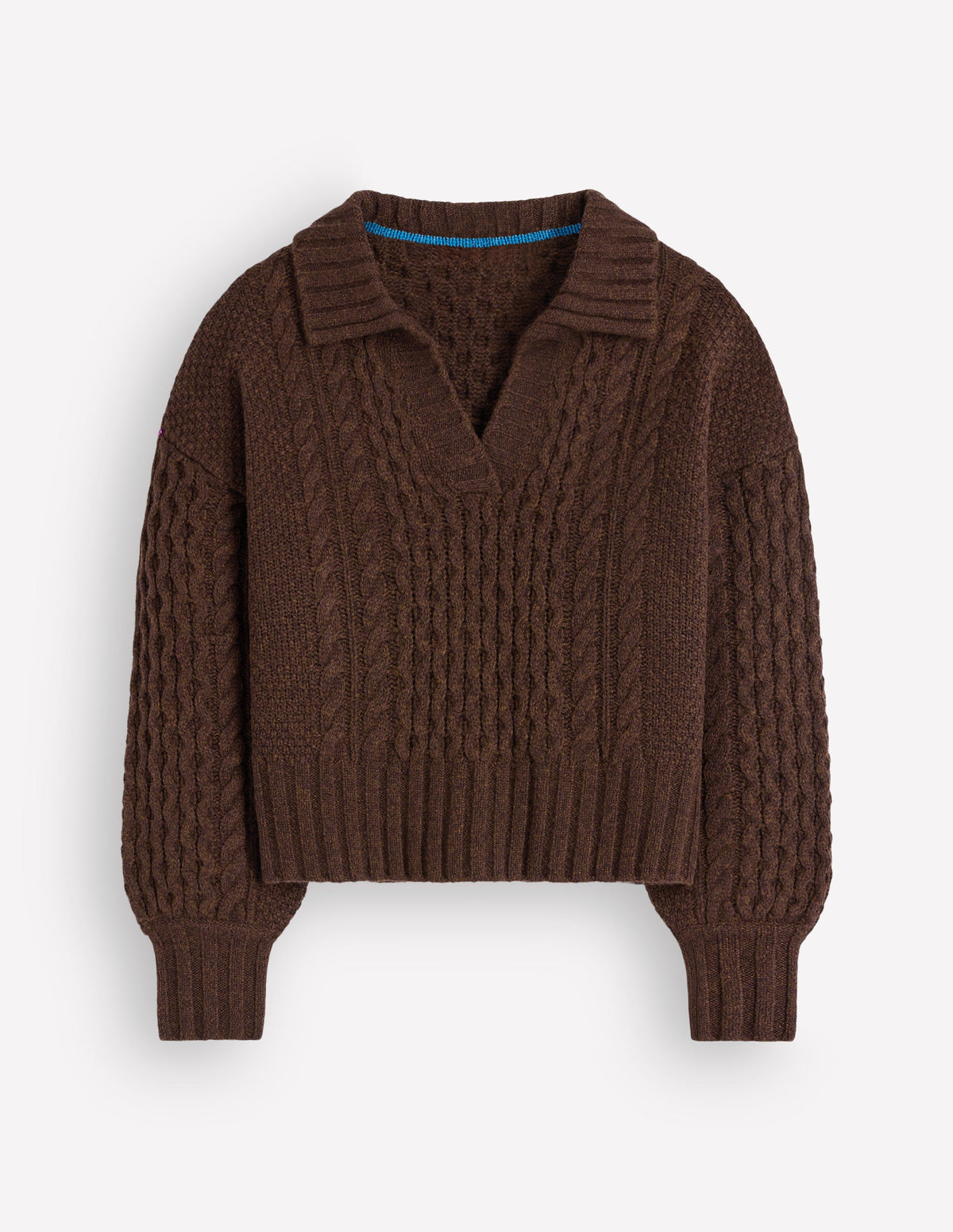 Collared Cable Knit Sweater-Raw Umber - Image 8