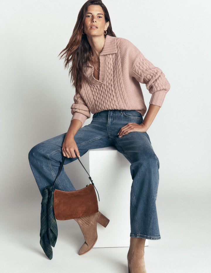 Collared Cable Knit Sweater-Oatmeal