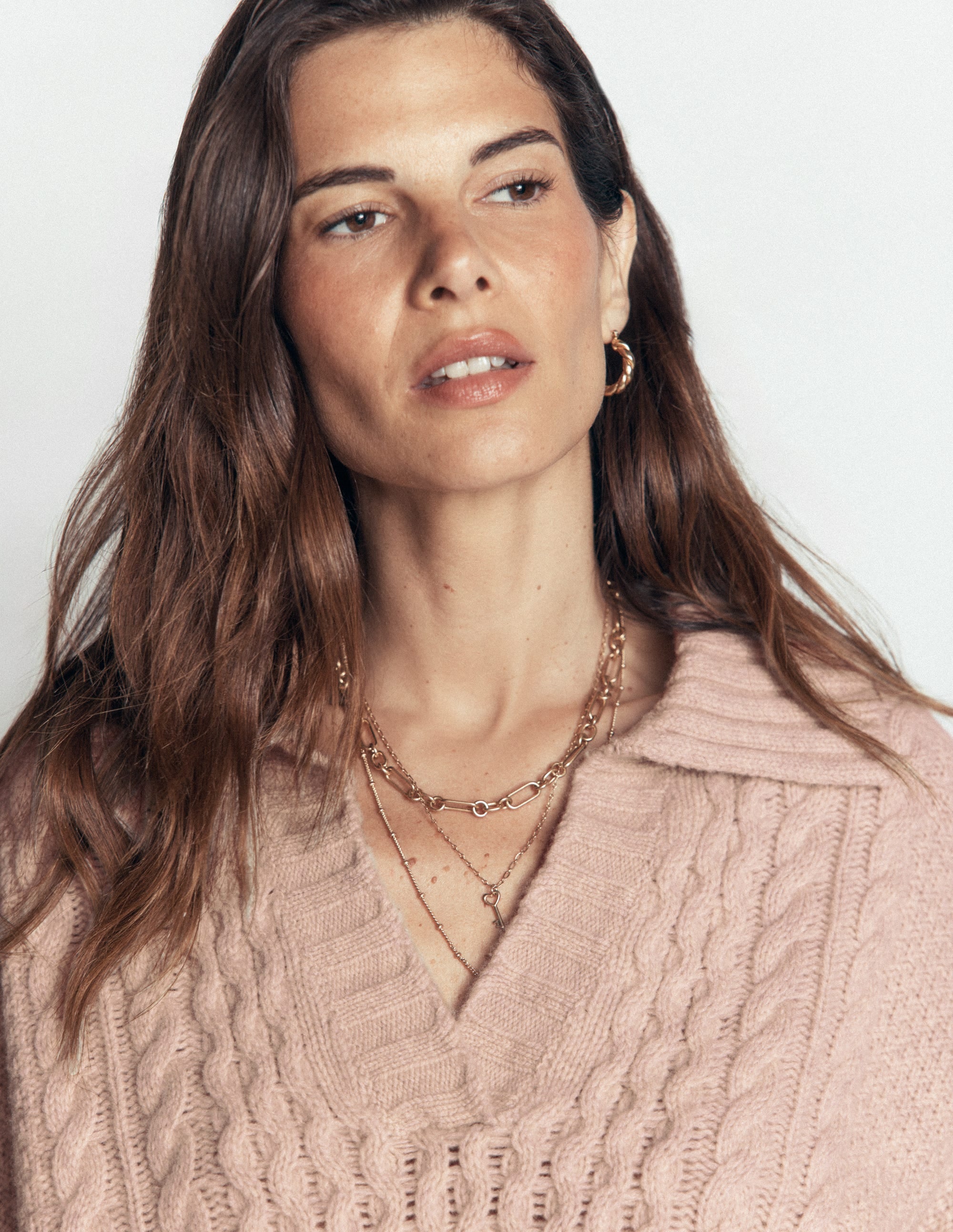 Collared Cable Knit Sweater-Oatmeal - Image 3