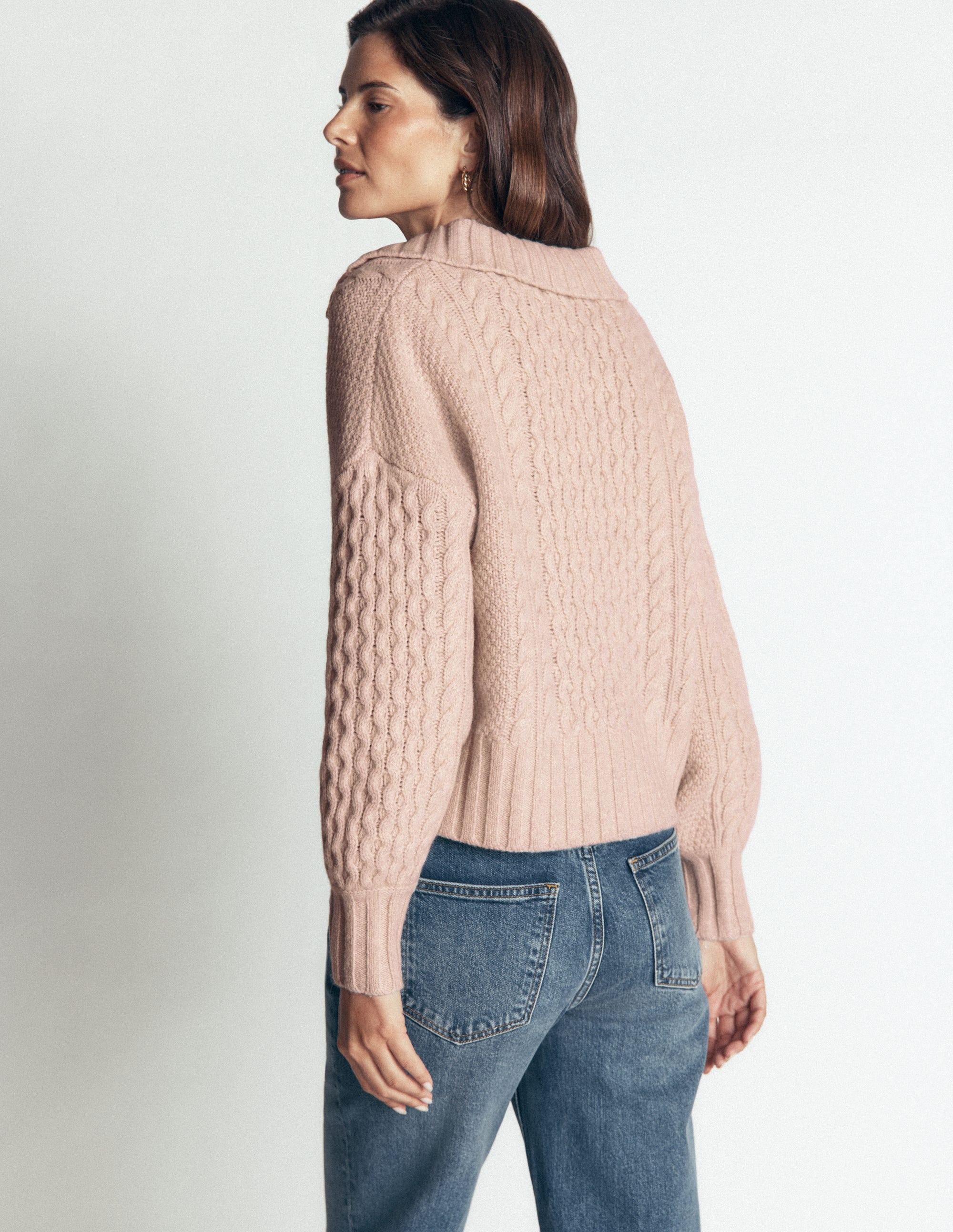 Collared Cable Knit Sweater-Oatmeal - Image 4