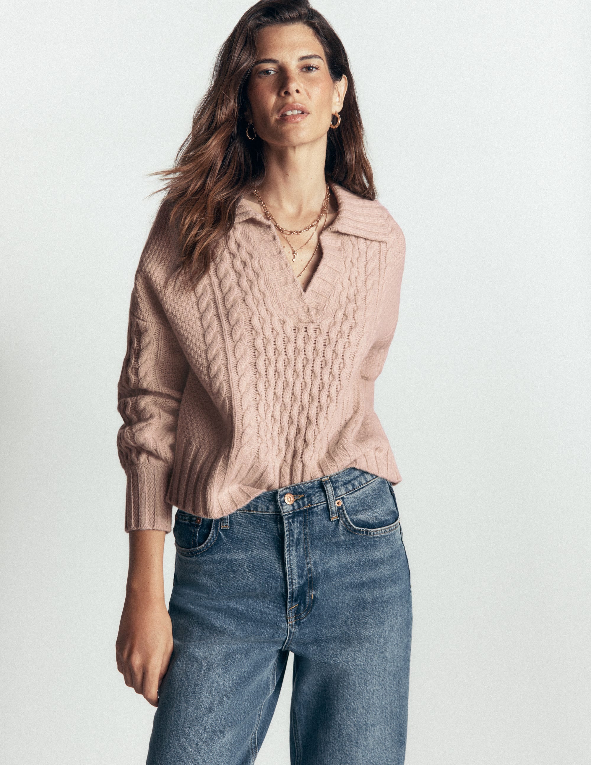 Collared Cable Knit Sweater-Oatmeal - Image 5