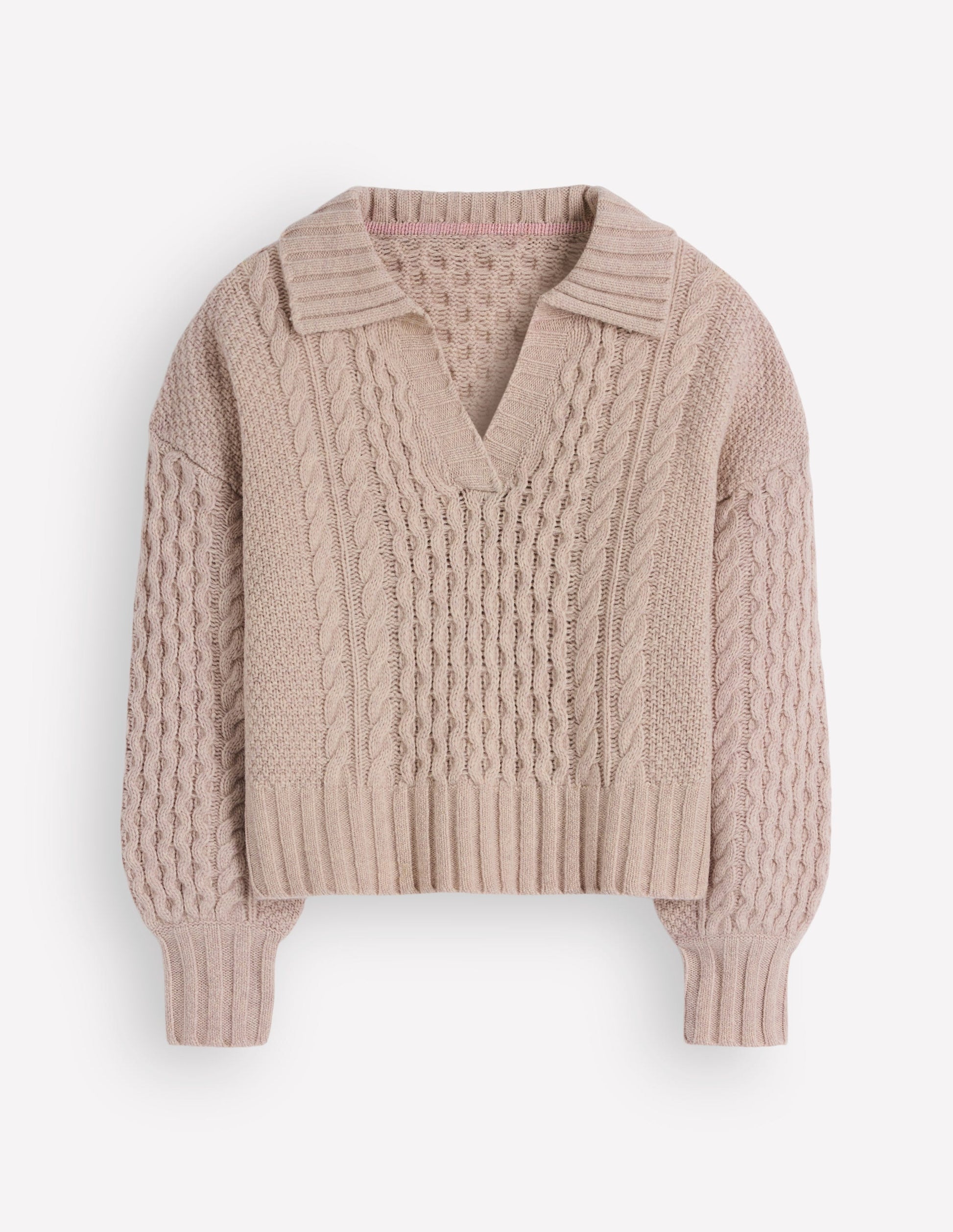 Collared Cable Knit Sweater-Oatmeal-7