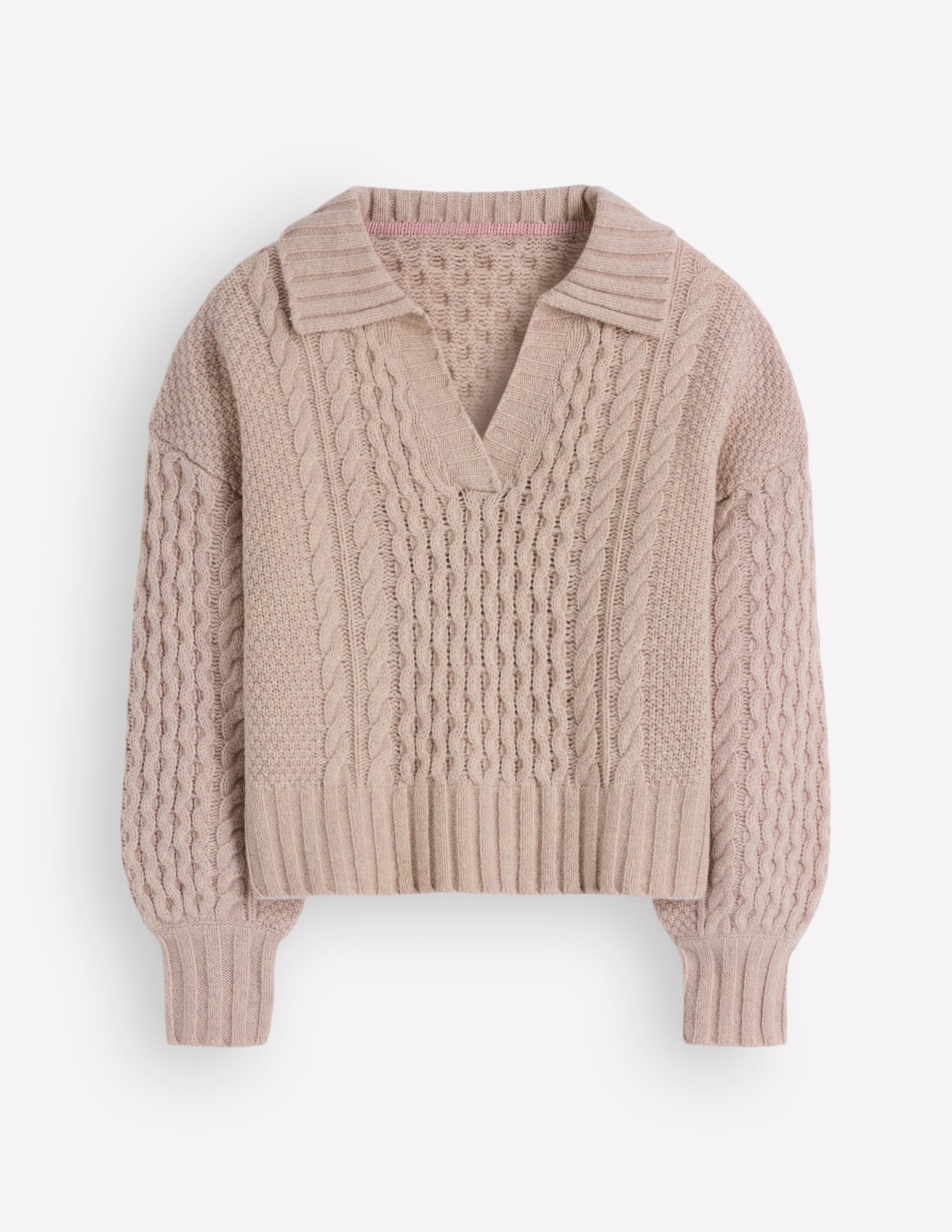 Collared Cable Knit Sweater-Oatmeal - Image 7