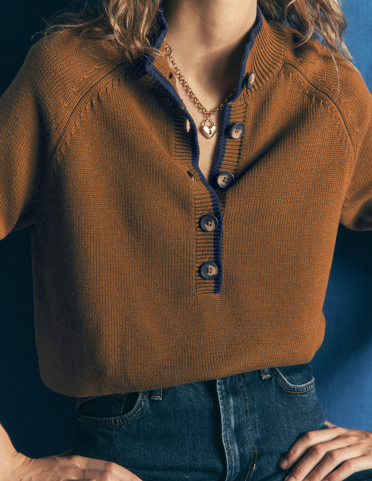 Lara Cotton Button Neck Jumper-Gingerbread-3