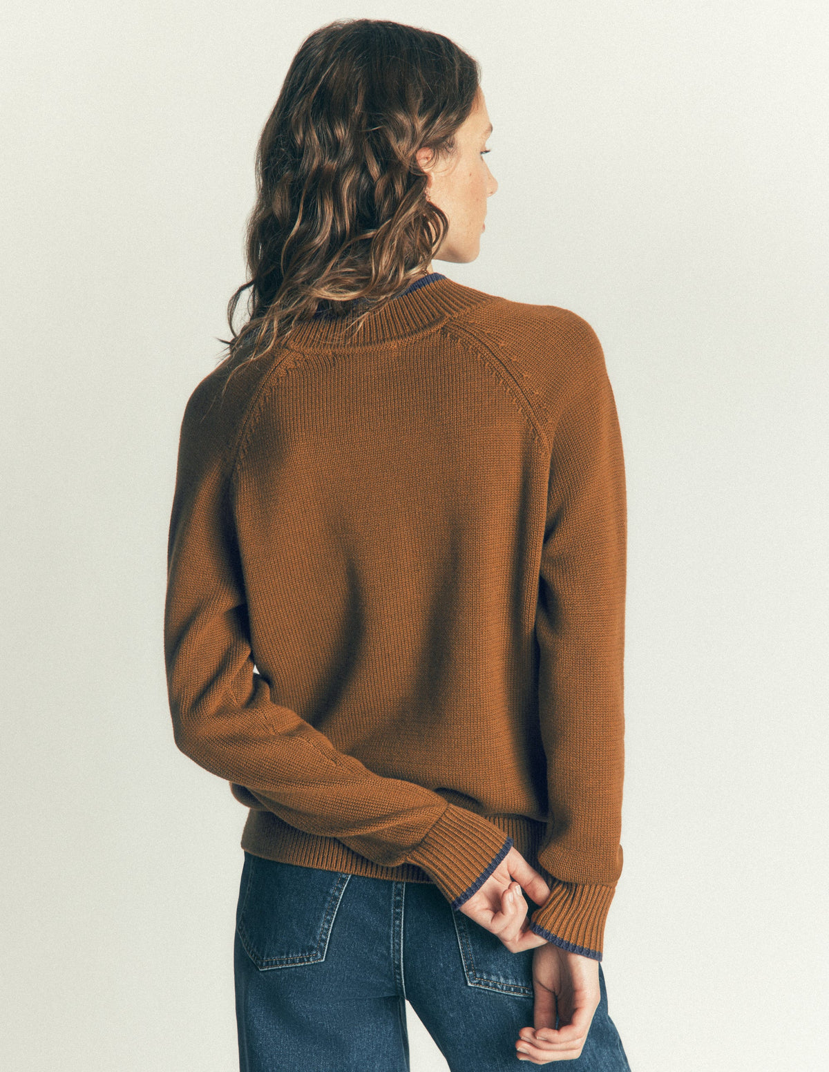 Lara Cotton Button Neck Jumper-Gingerbread - Image 3